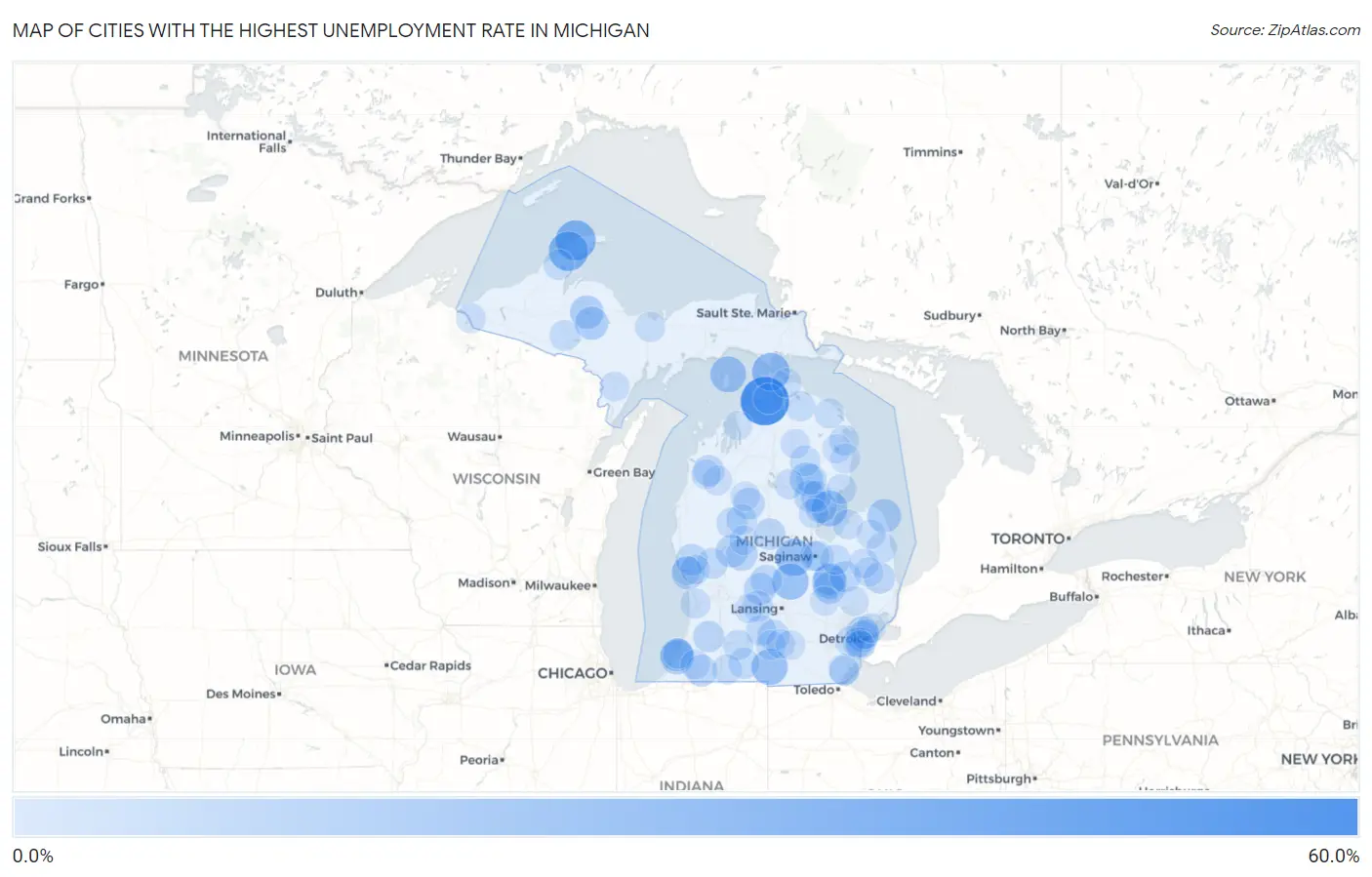 Cities with the Highest Unemployment Rate in Michigan Map
