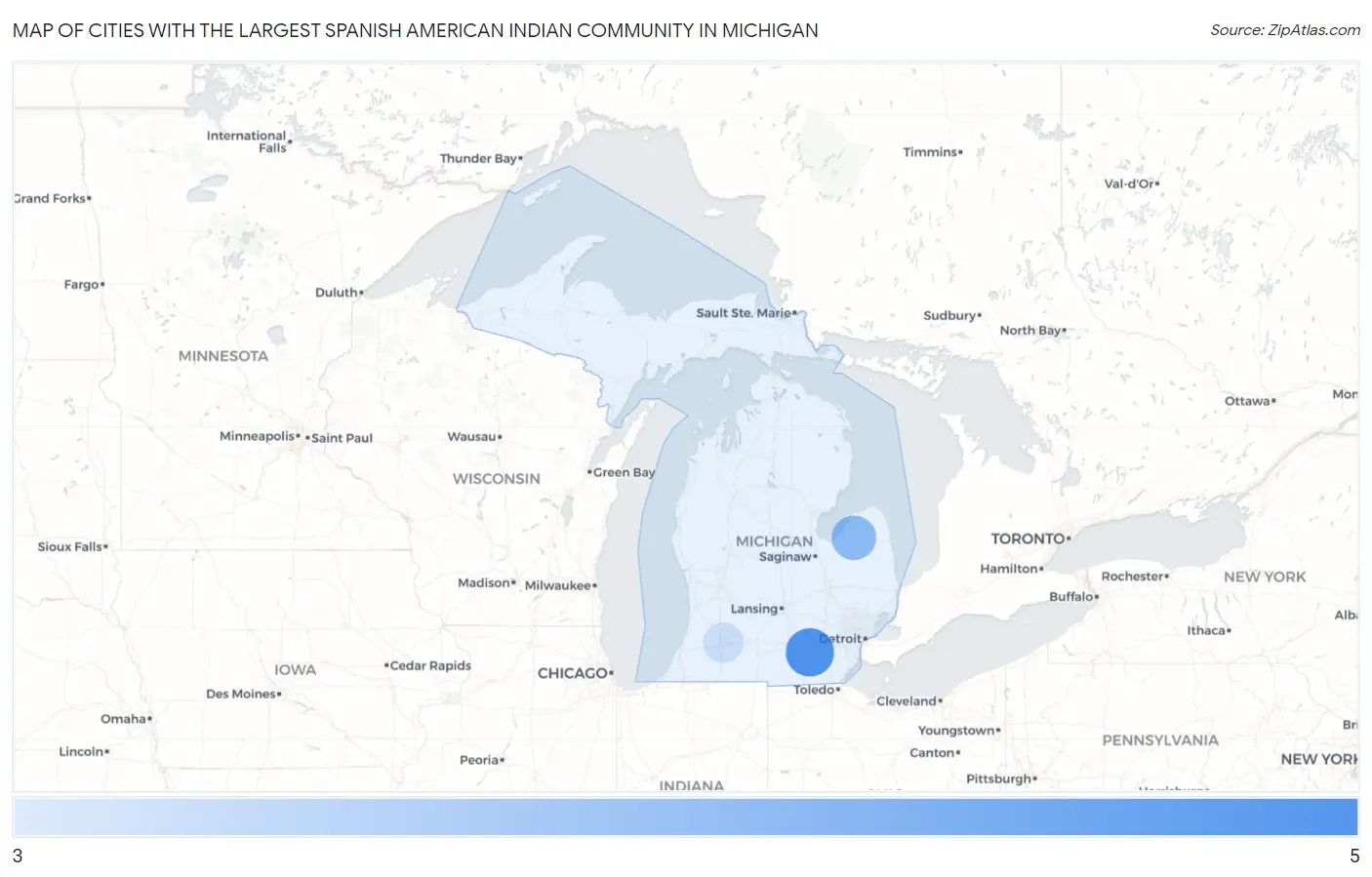 Cities with the Largest Spanish American Indian Community in Michigan Map