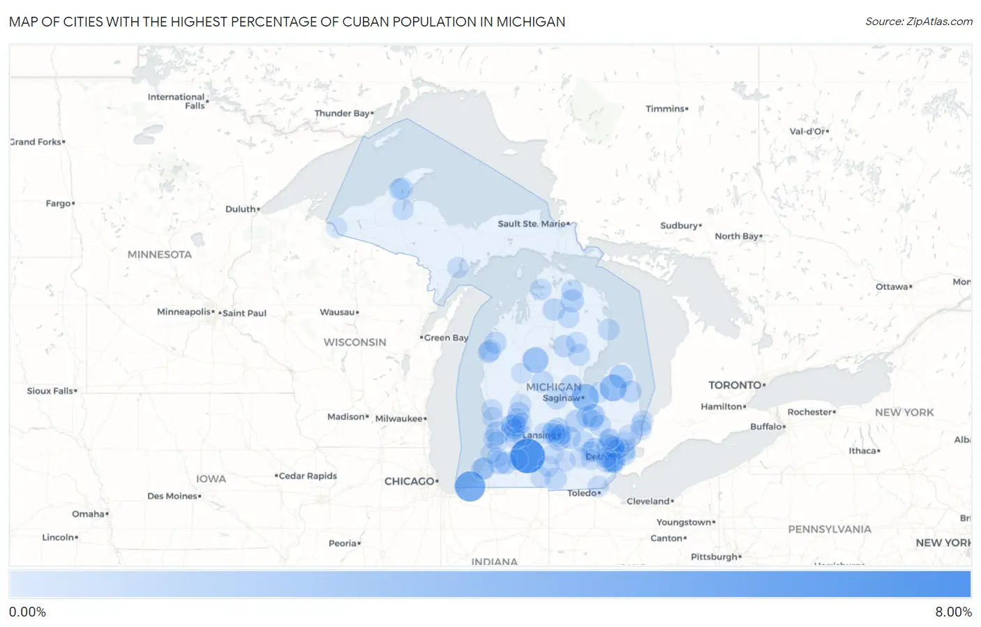 Cities with the Highest Percentage of Cuban Population in Michigan Map