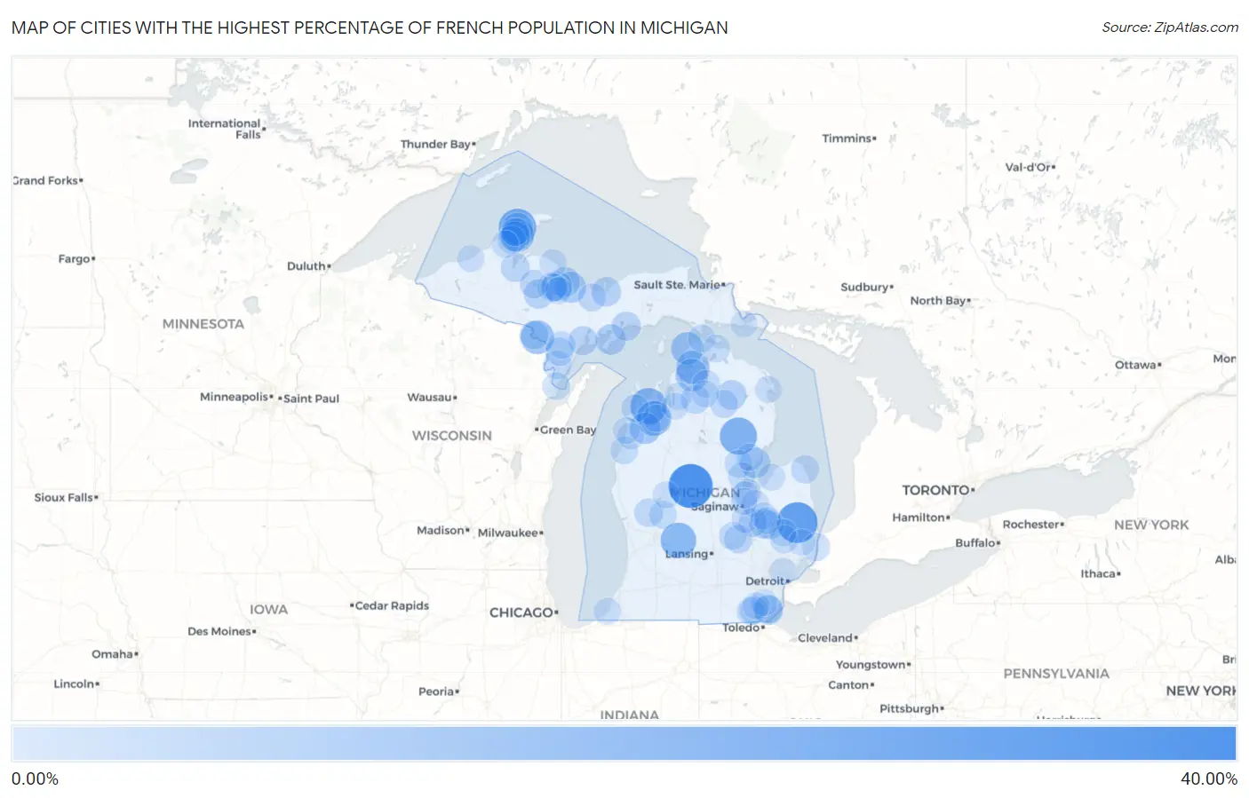 Cities with the Highest Percentage of French Population in Michigan Map