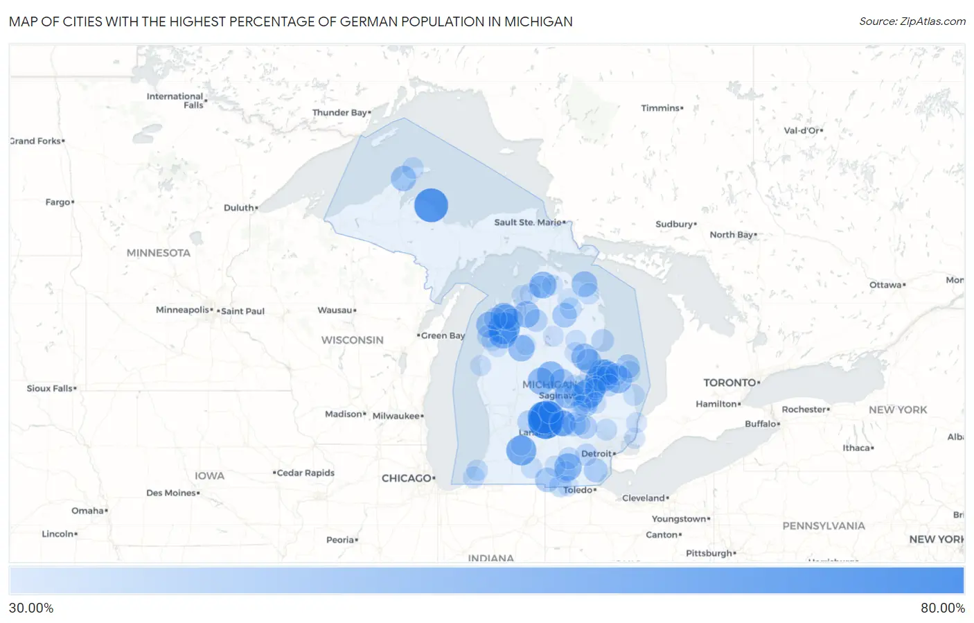 Cities with the Highest Percentage of German Population in Michigan Map