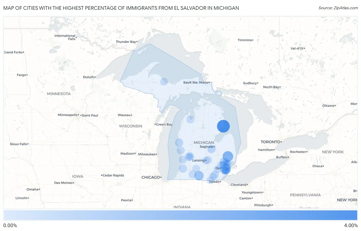 Cities with the Highest Percentage of Immigrants from El Salvador in Michigan Map
