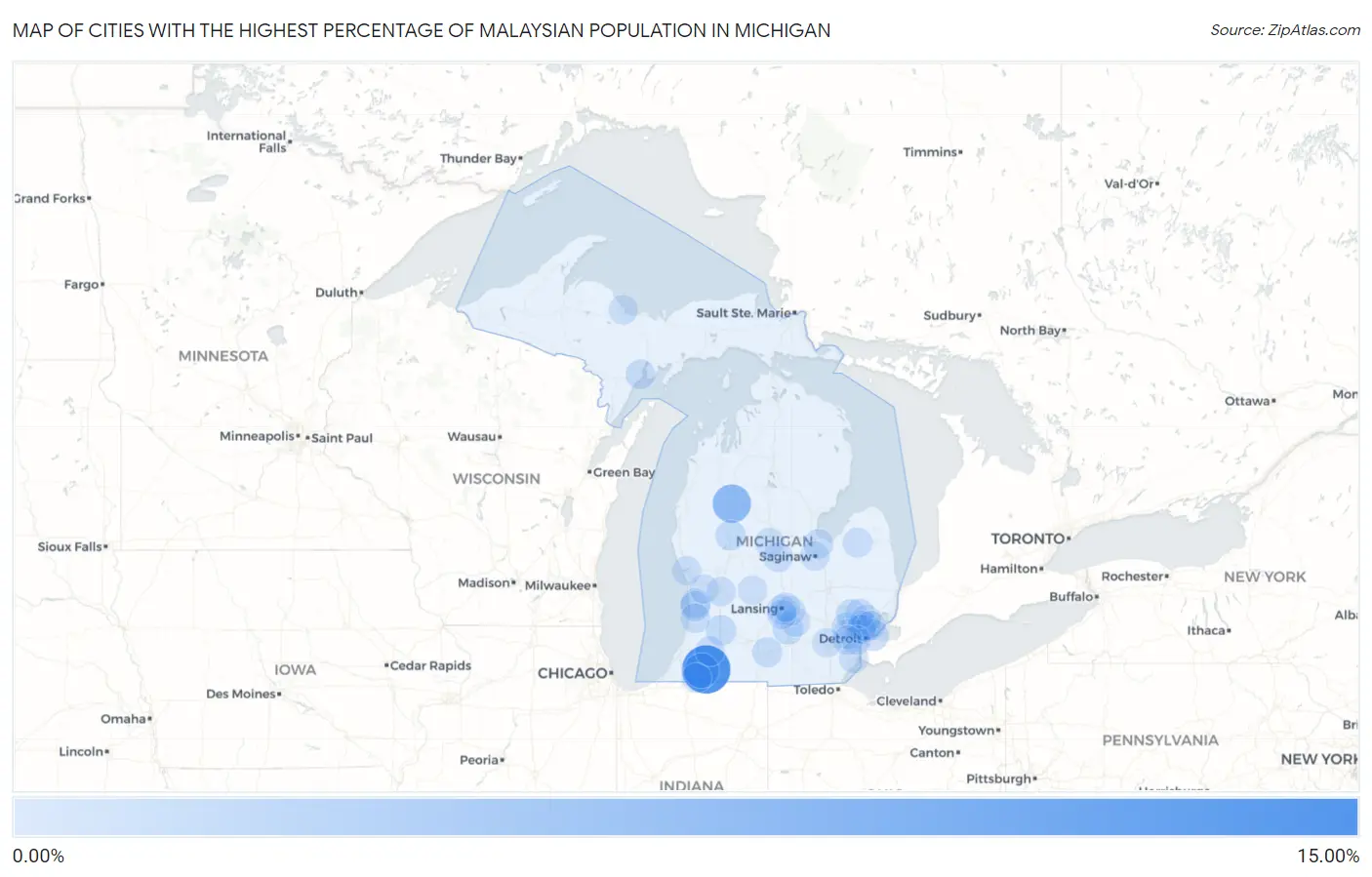 Cities with the Highest Percentage of Malaysian Population in Michigan Map