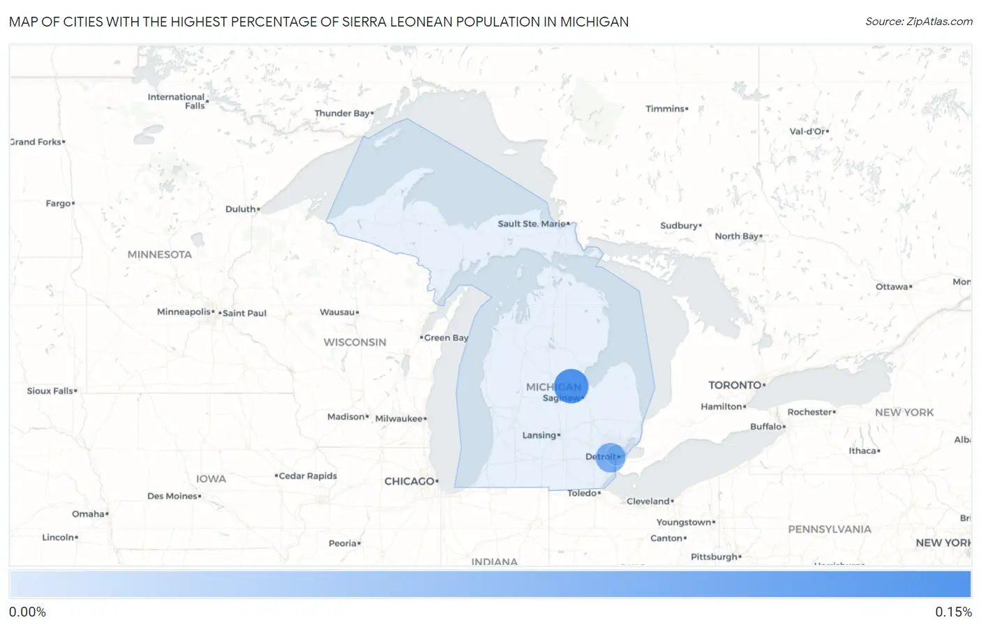 Cities with the Highest Percentage of Sierra Leonean Population in Michigan Map