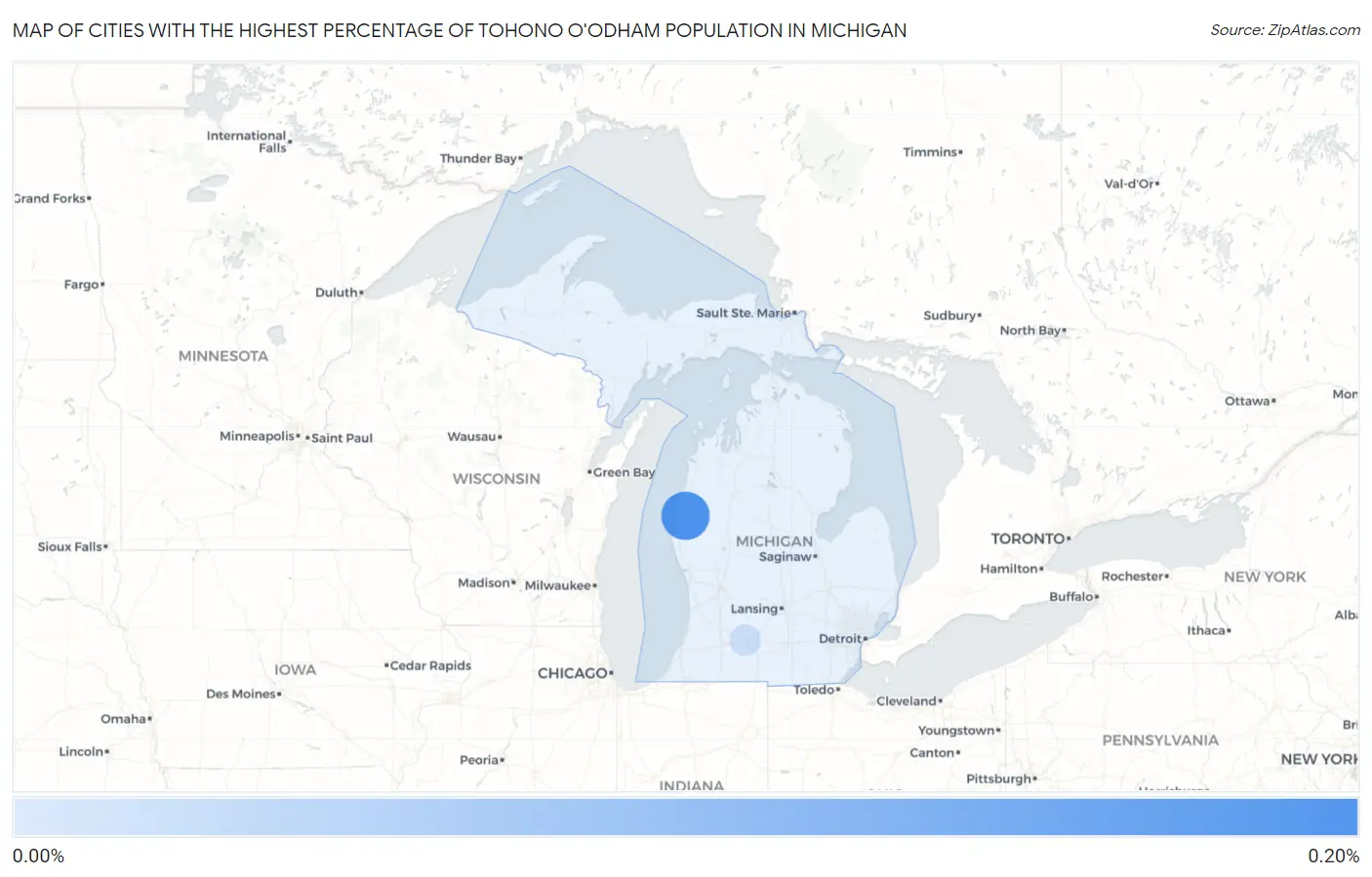 Cities with the Highest Percentage of Tohono O'Odham Population in Michigan Map