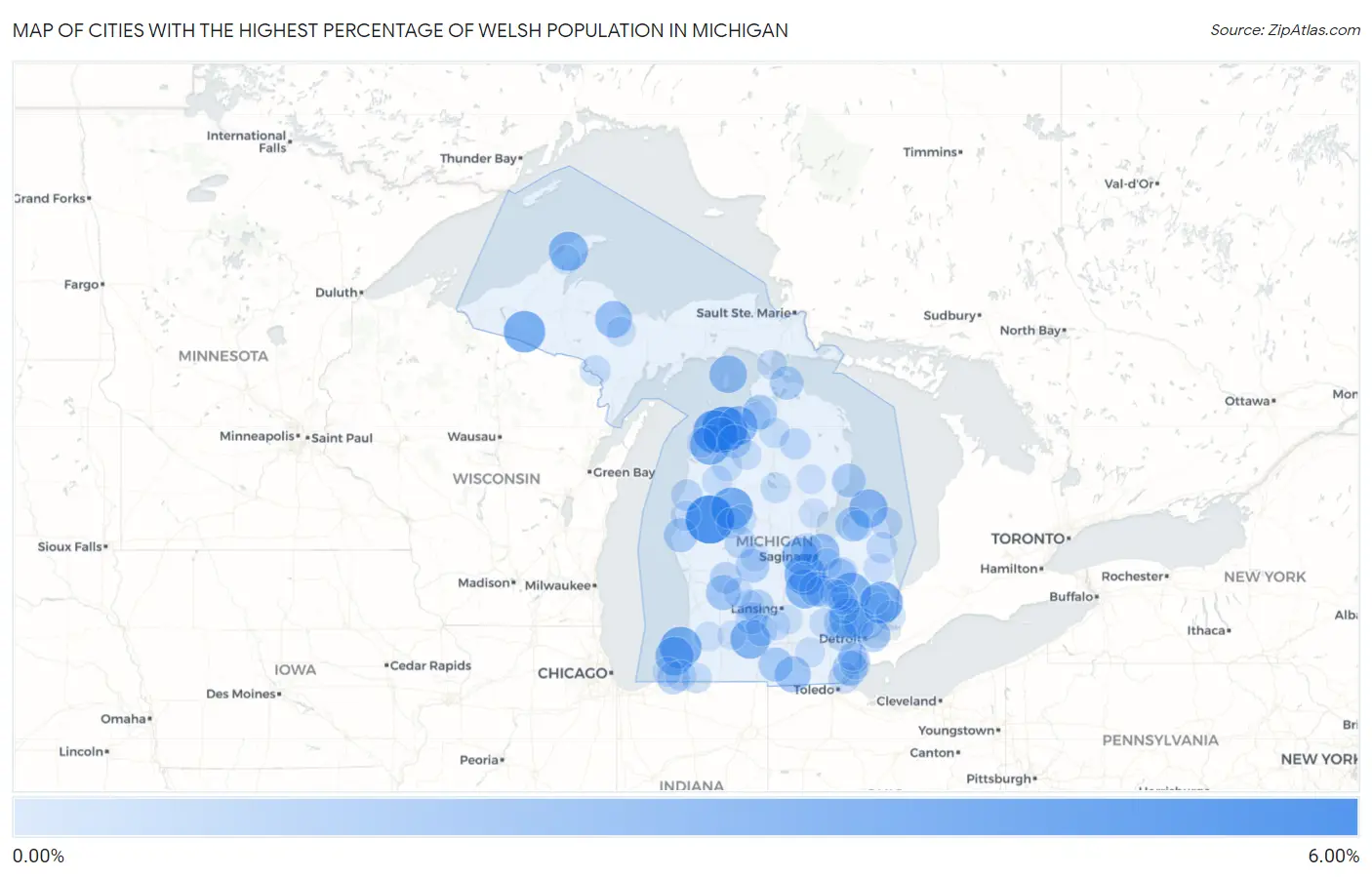 Cities with the Highest Percentage of Welsh Population in Michigan Map
