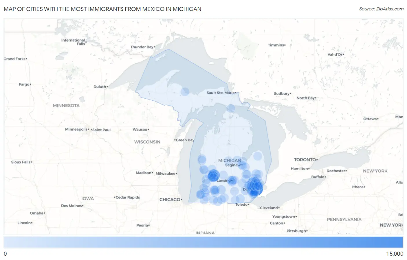 Cities with the Most Immigrants from Mexico in Michigan Map