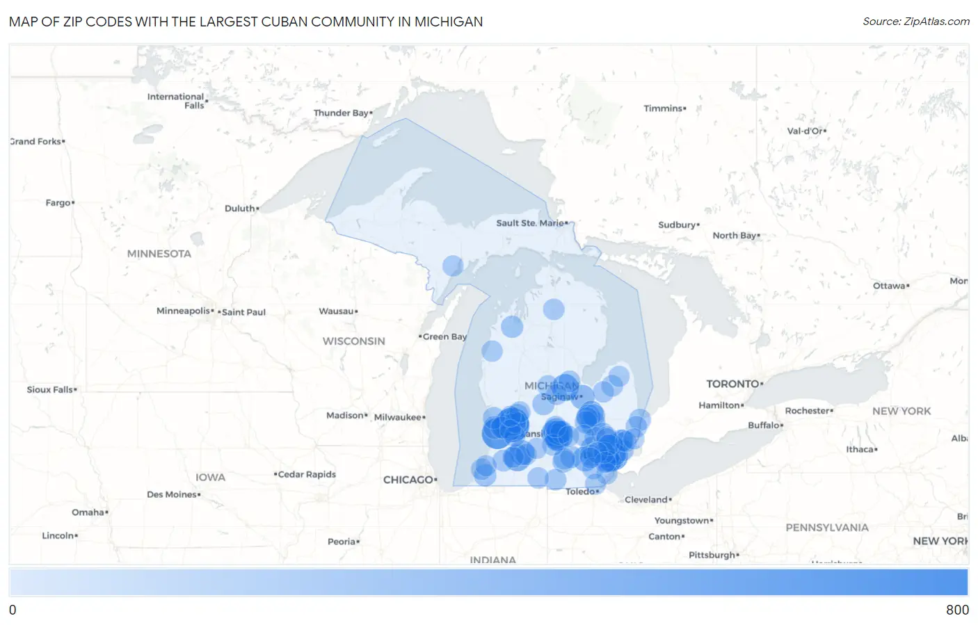 Zip Codes with the Largest Cuban Community in Michigan Map