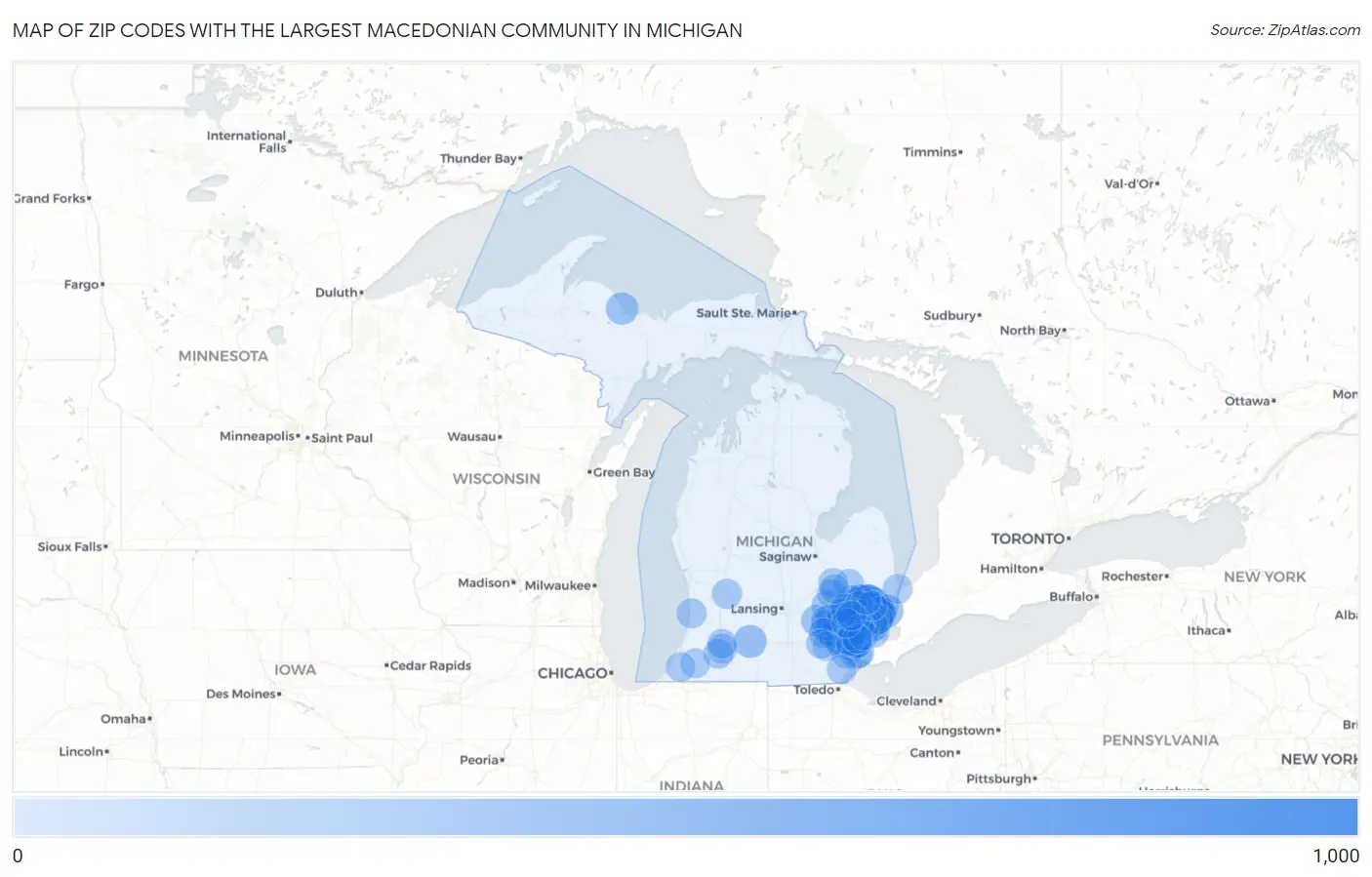 Zip Codes with the Largest Macedonian Community in Michigan Map