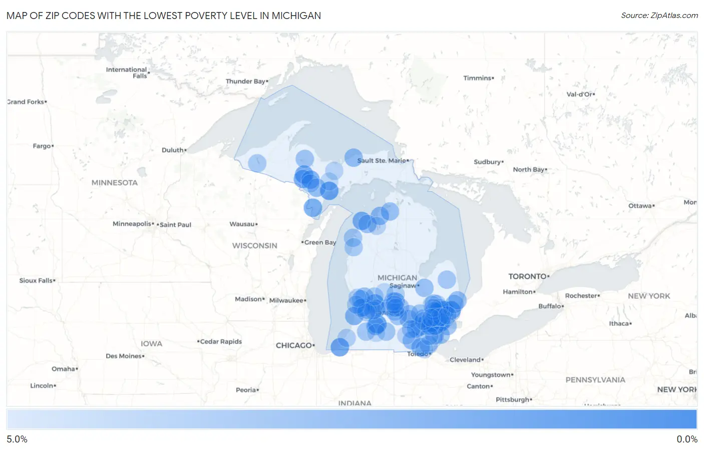 Zip Codes with the Lowest Poverty Level in Michigan Map