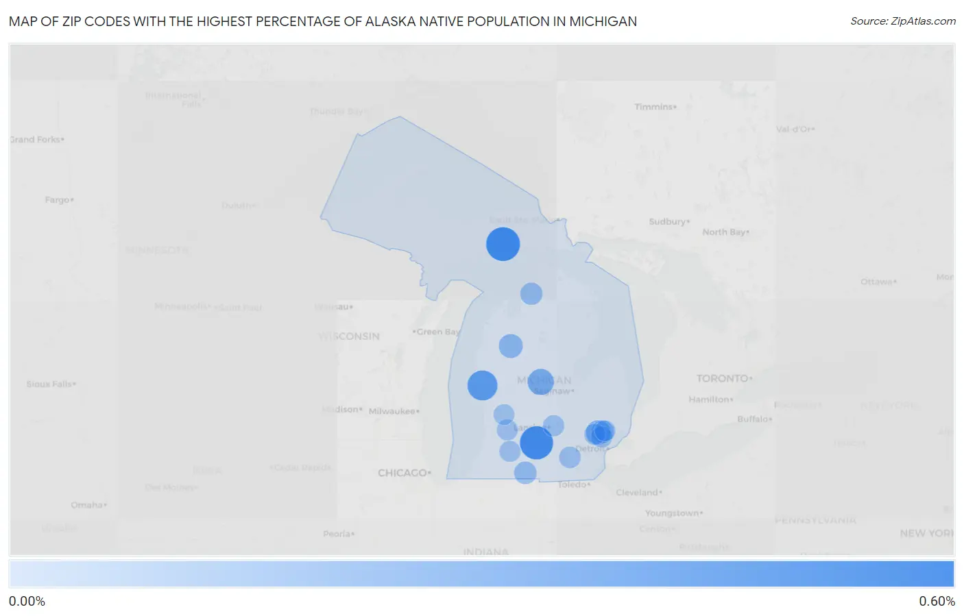 Zip Codes with the Highest Percentage of Alaska Native Population in Michigan Map
