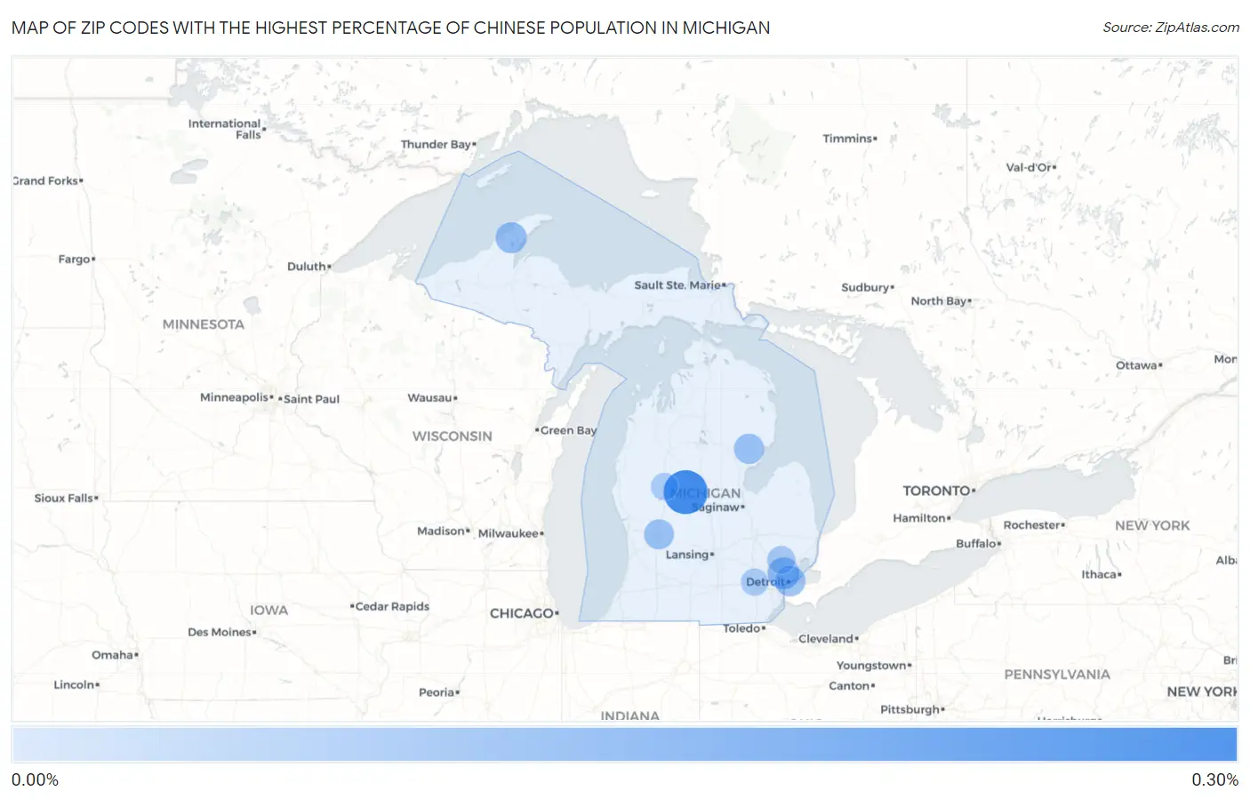Zip Codes with the Highest Percentage of Chinese Population in Michigan Map