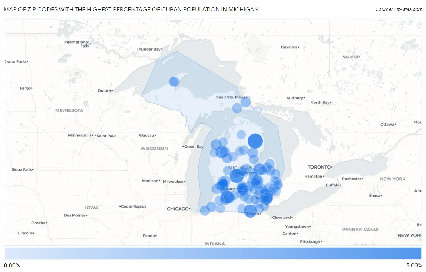 Zip Codes with the Highest Percentage of Cuban Population in Michigan Map