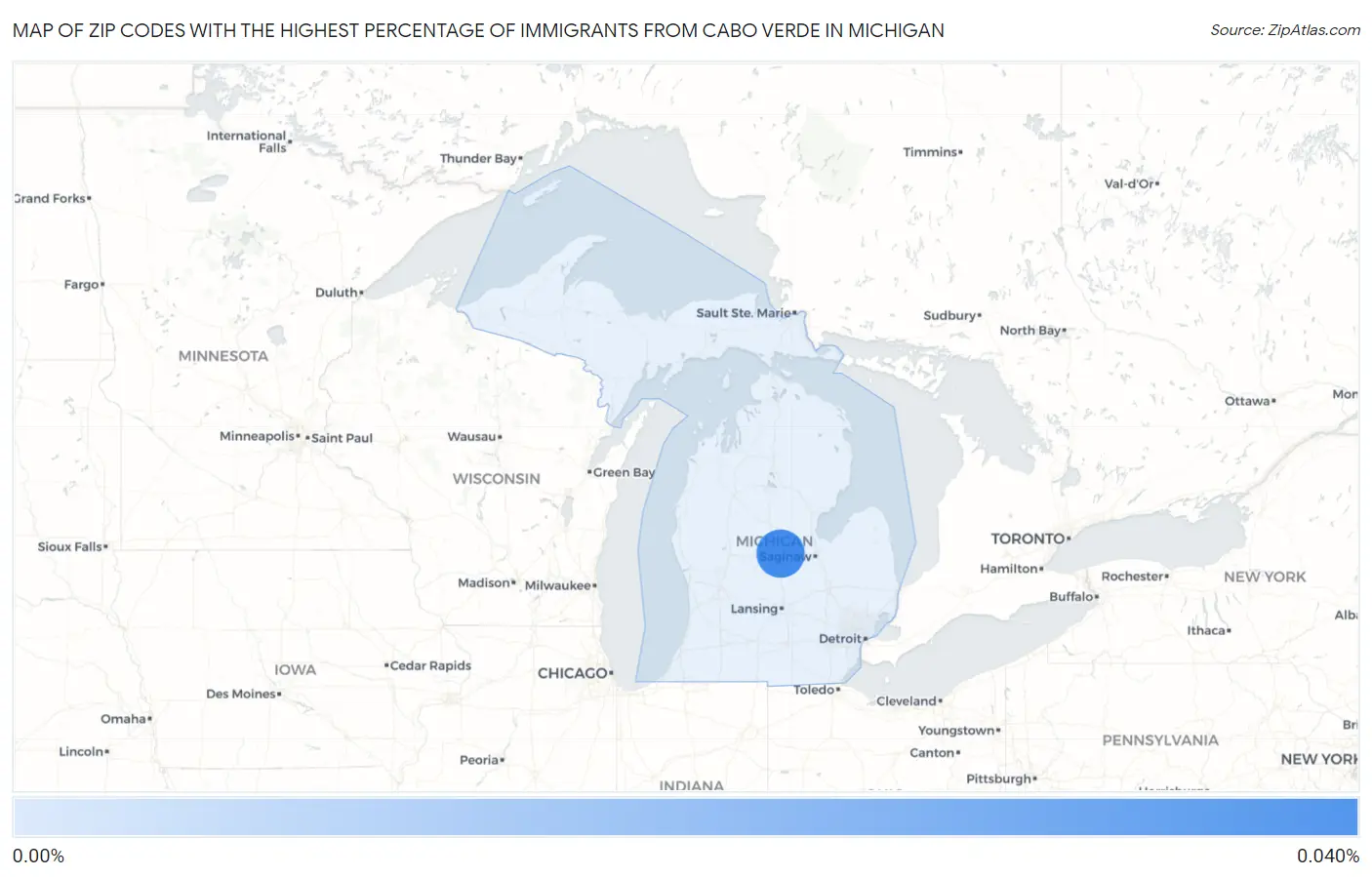 Zip Codes with the Highest Percentage of Immigrants from Cabo Verde in Michigan Map