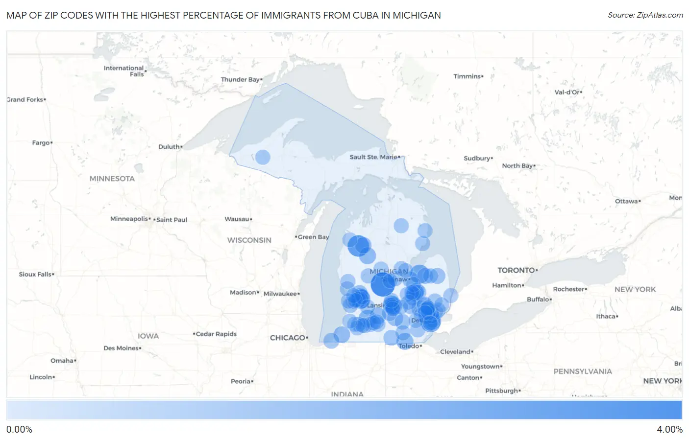 Zip Codes with the Highest Percentage of Immigrants from Cuba in Michigan Map