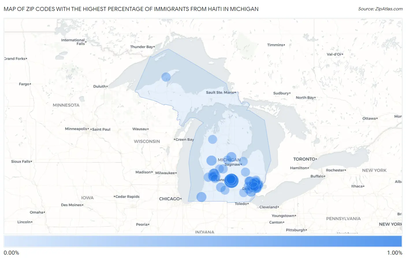 Zip Codes with the Highest Percentage of Immigrants from Haiti in Michigan Map