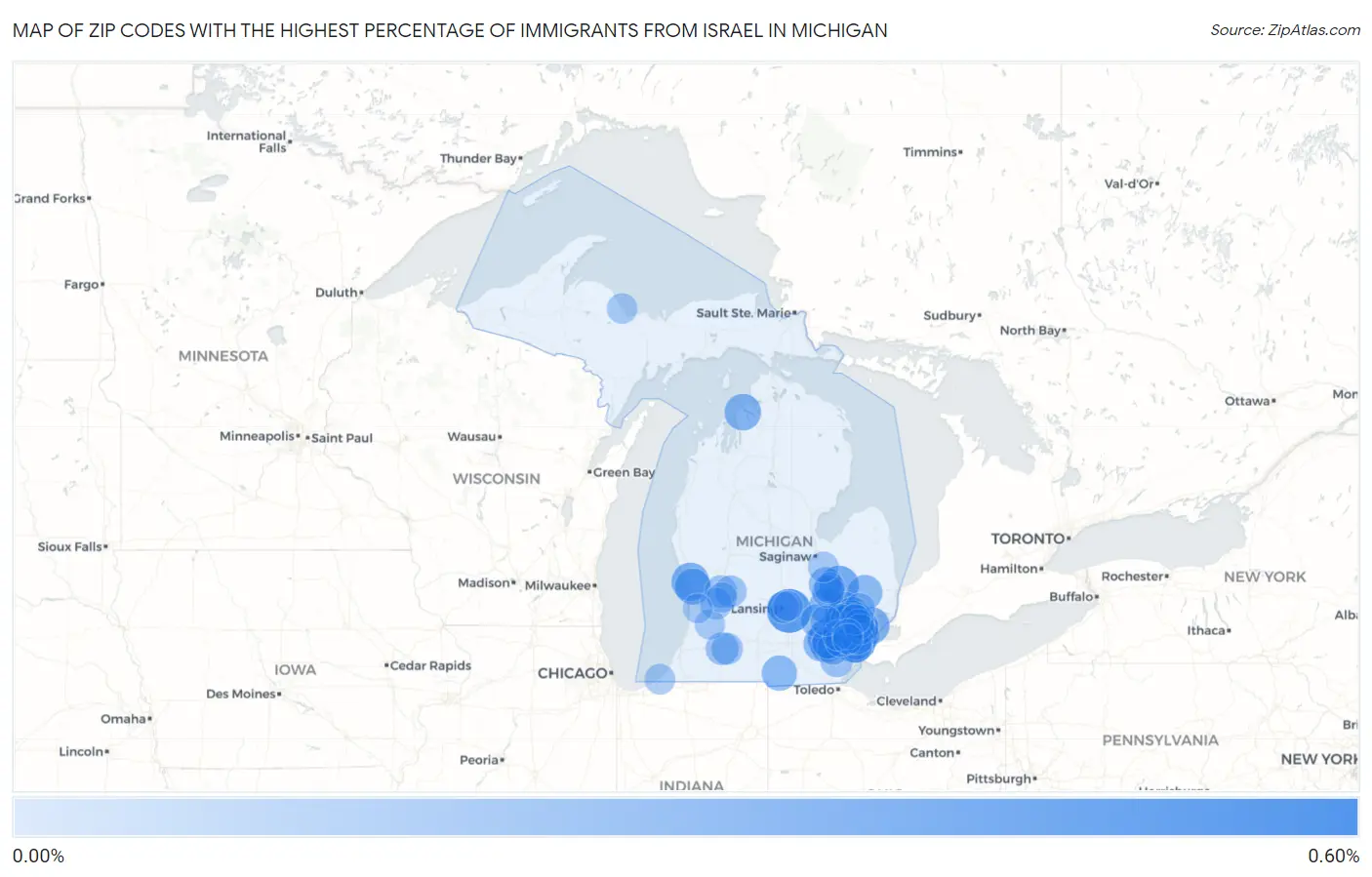 Zip Codes with the Highest Percentage of Immigrants from Israel in Michigan Map