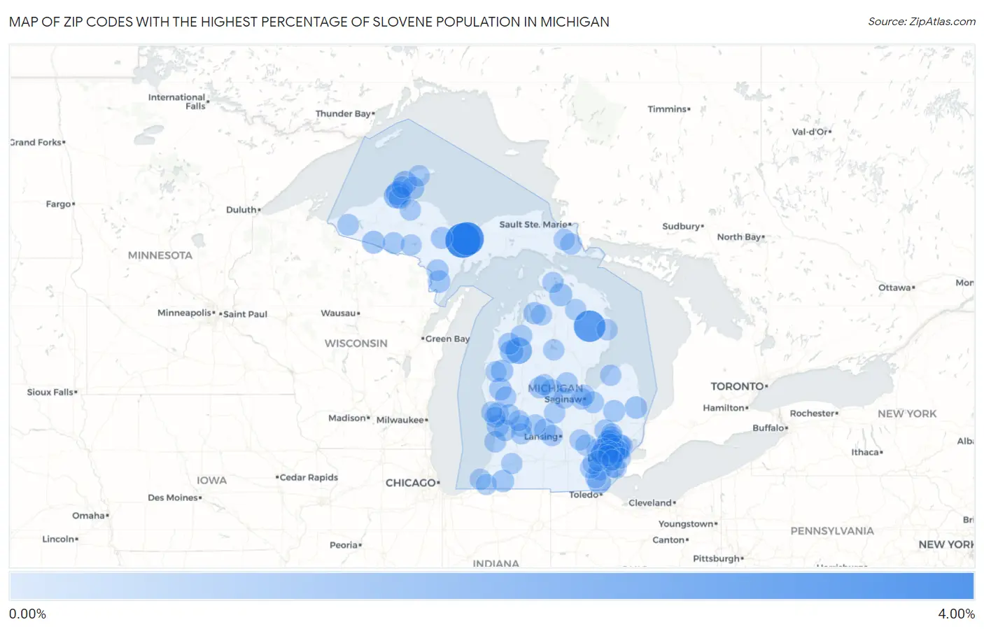 Zip Codes with the Highest Percentage of Slovene Population in Michigan Map
