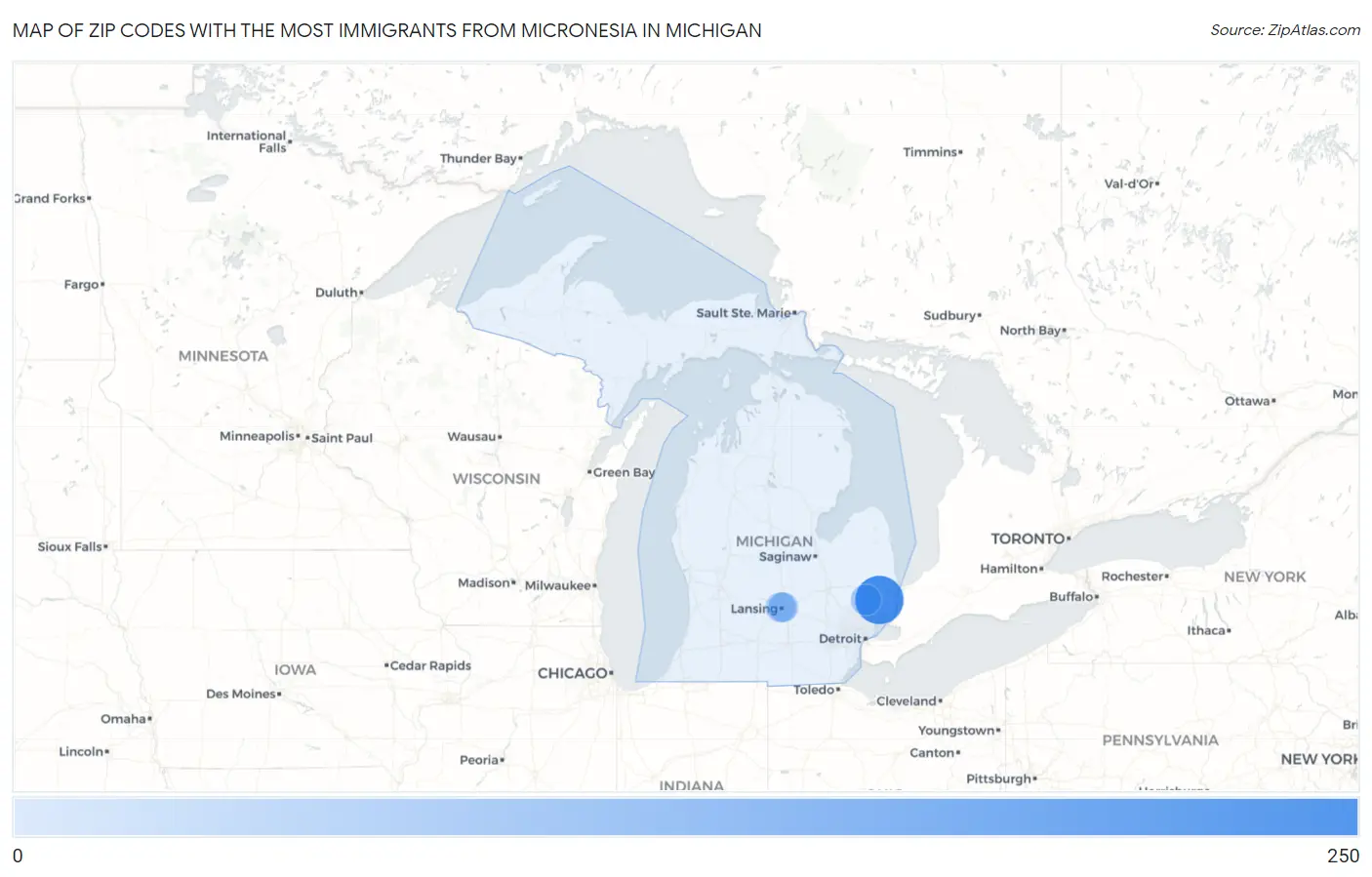 Zip Codes with the Most Immigrants from Micronesia in Michigan Map