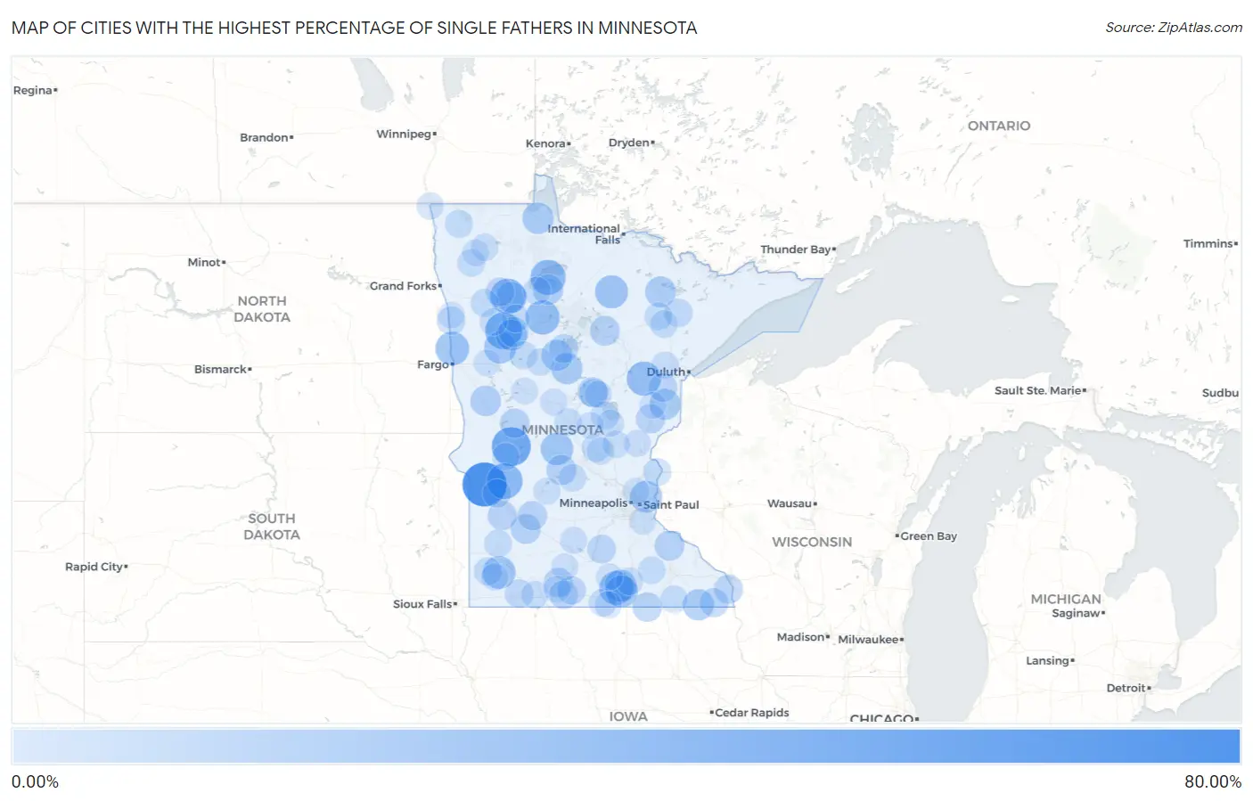 Cities with the Highest Percentage of Single Fathers in Minnesota Map