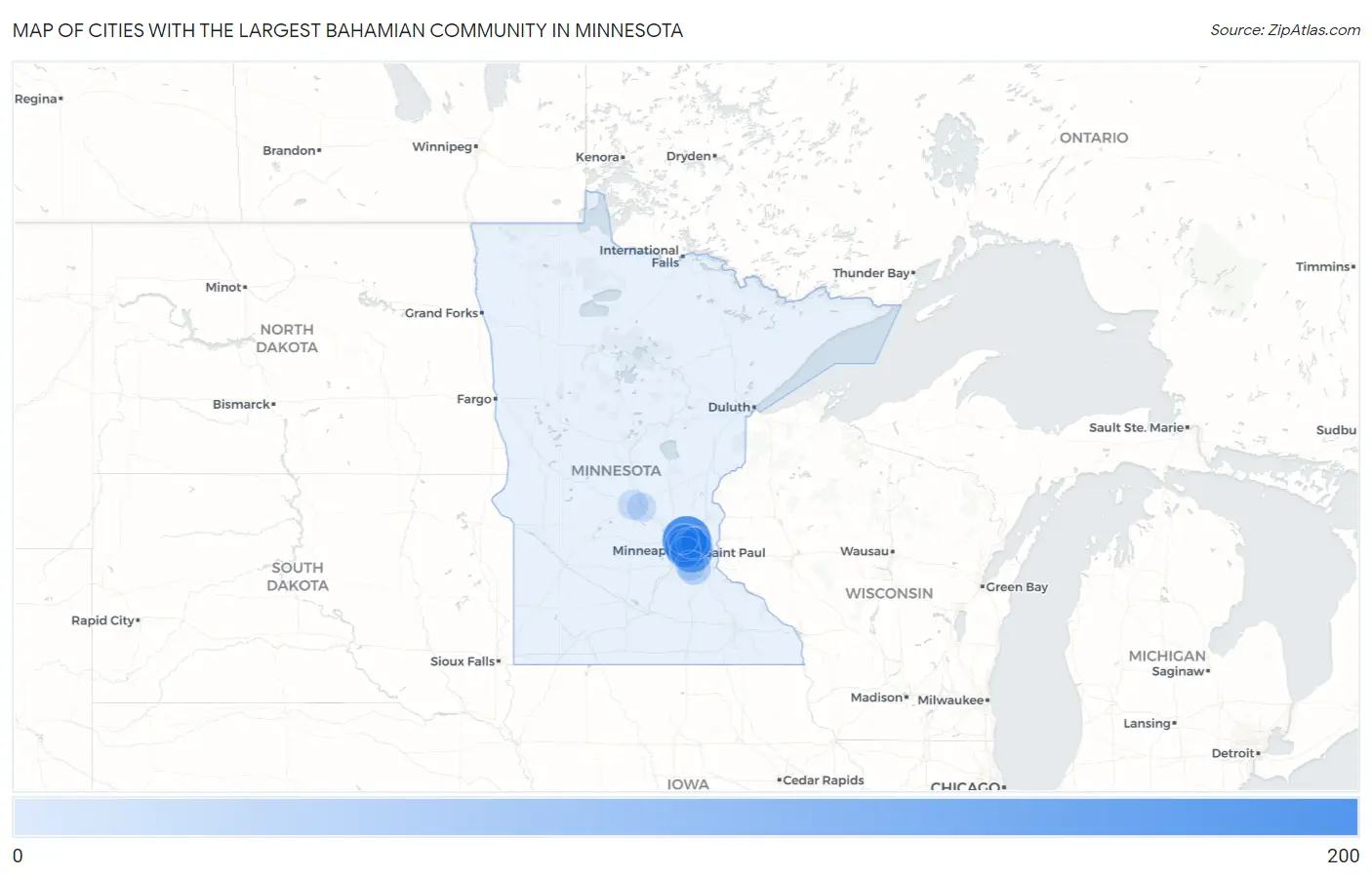 Cities with the Largest Bahamian Community in Minnesota Map