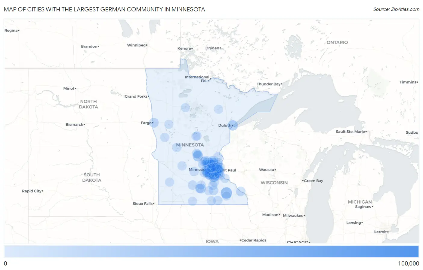 Cities with the Largest German Community in Minnesota Map