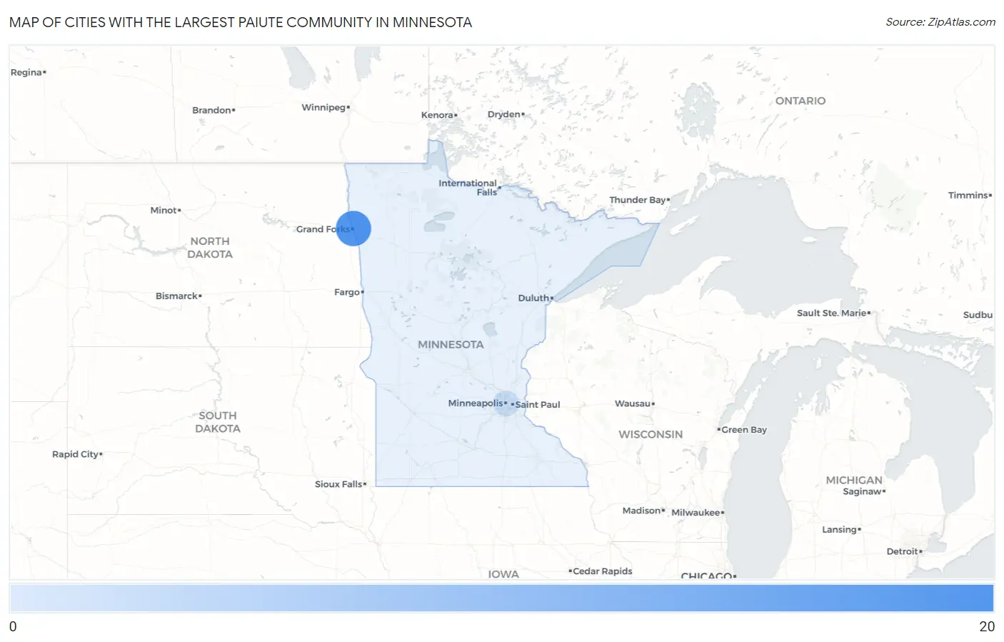 Cities with the Largest Paiute Community in Minnesota Map