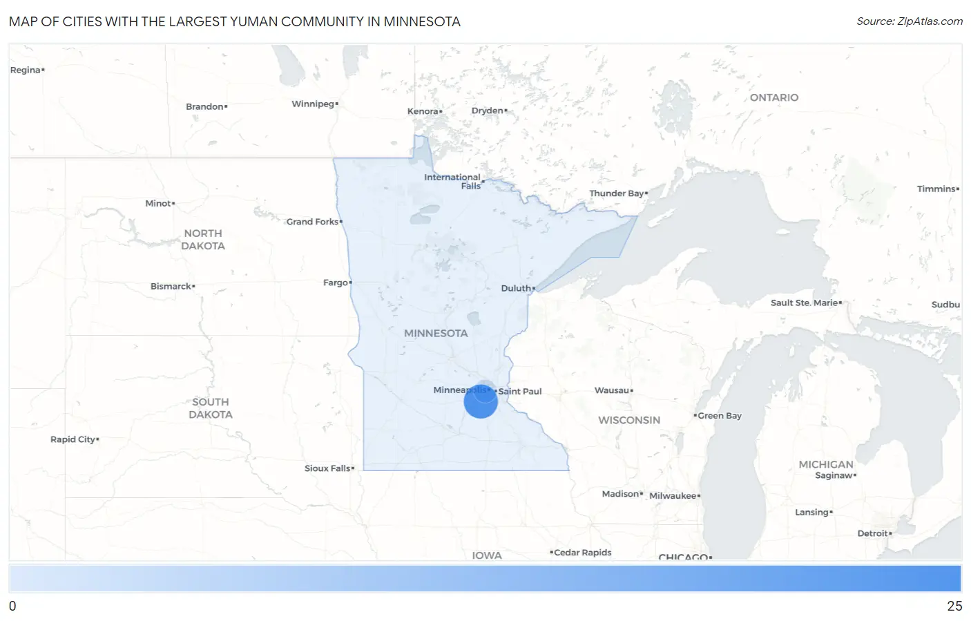Cities with the Largest Yuman Community in Minnesota Map