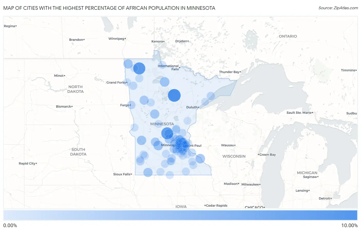 Cities with the Highest Percentage of African Population in Minnesota Map