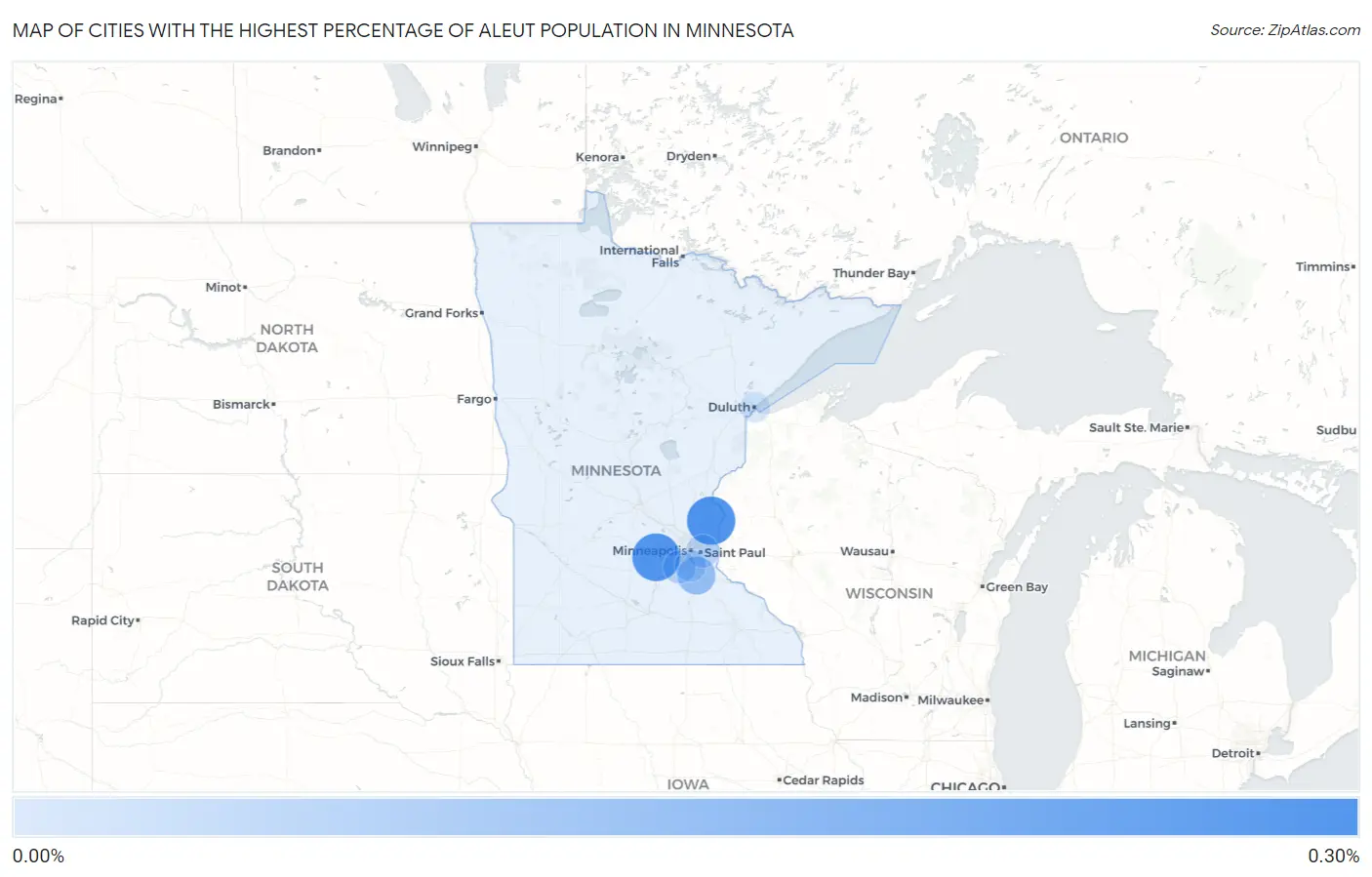 Cities with the Highest Percentage of Aleut Population in Minnesota Map