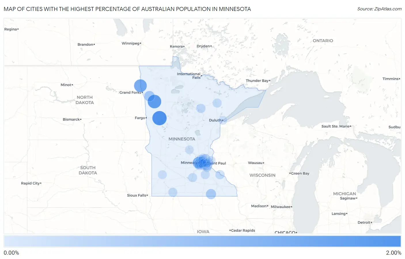 Cities with the Highest Percentage of Australian Population in Minnesota Map