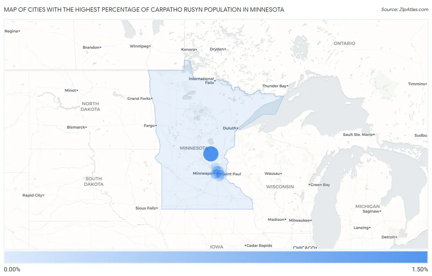 Cities with the Highest Percentage of Carpatho Rusyn Population in Minnesota Map