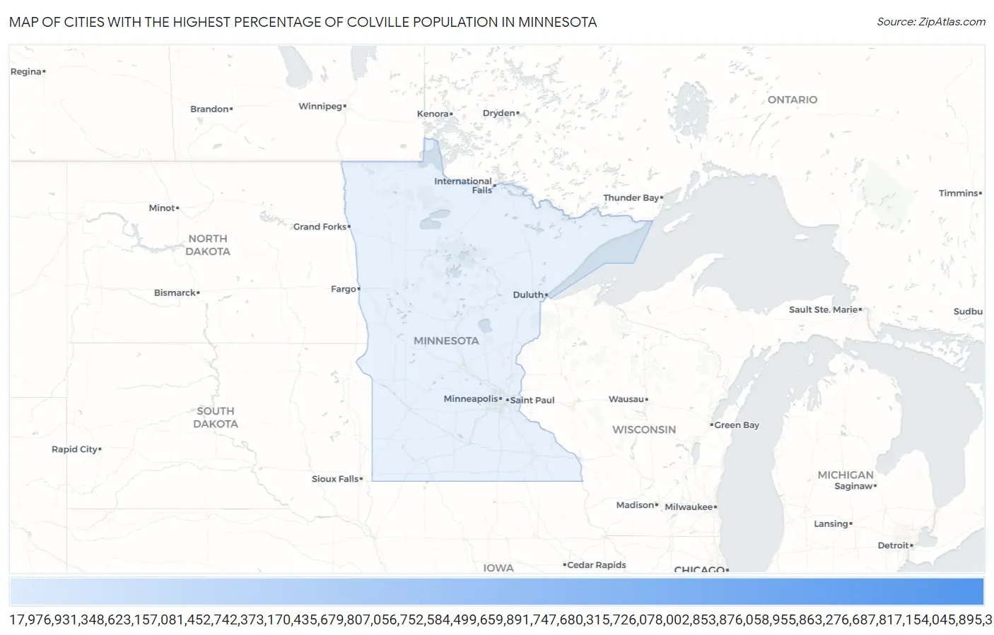 Cities with the Highest Percentage of Colville Population in Minnesota Map