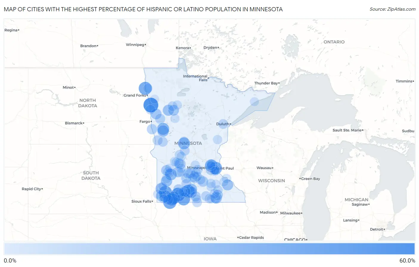 Cities with the Highest Percentage of Hispanic or Latino Population in Minnesota Map