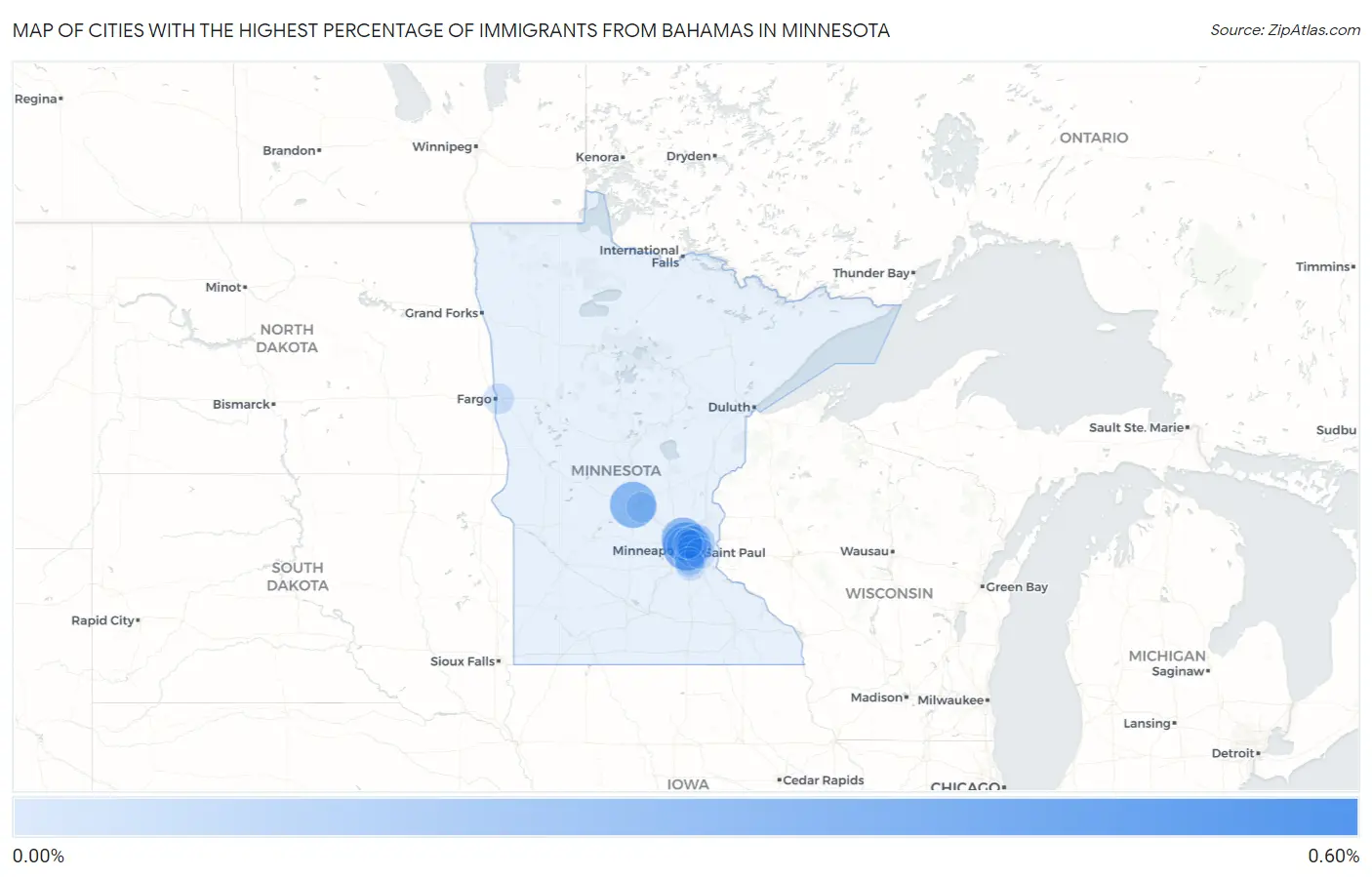 Cities with the Highest Percentage of Immigrants from Bahamas in Minnesota Map