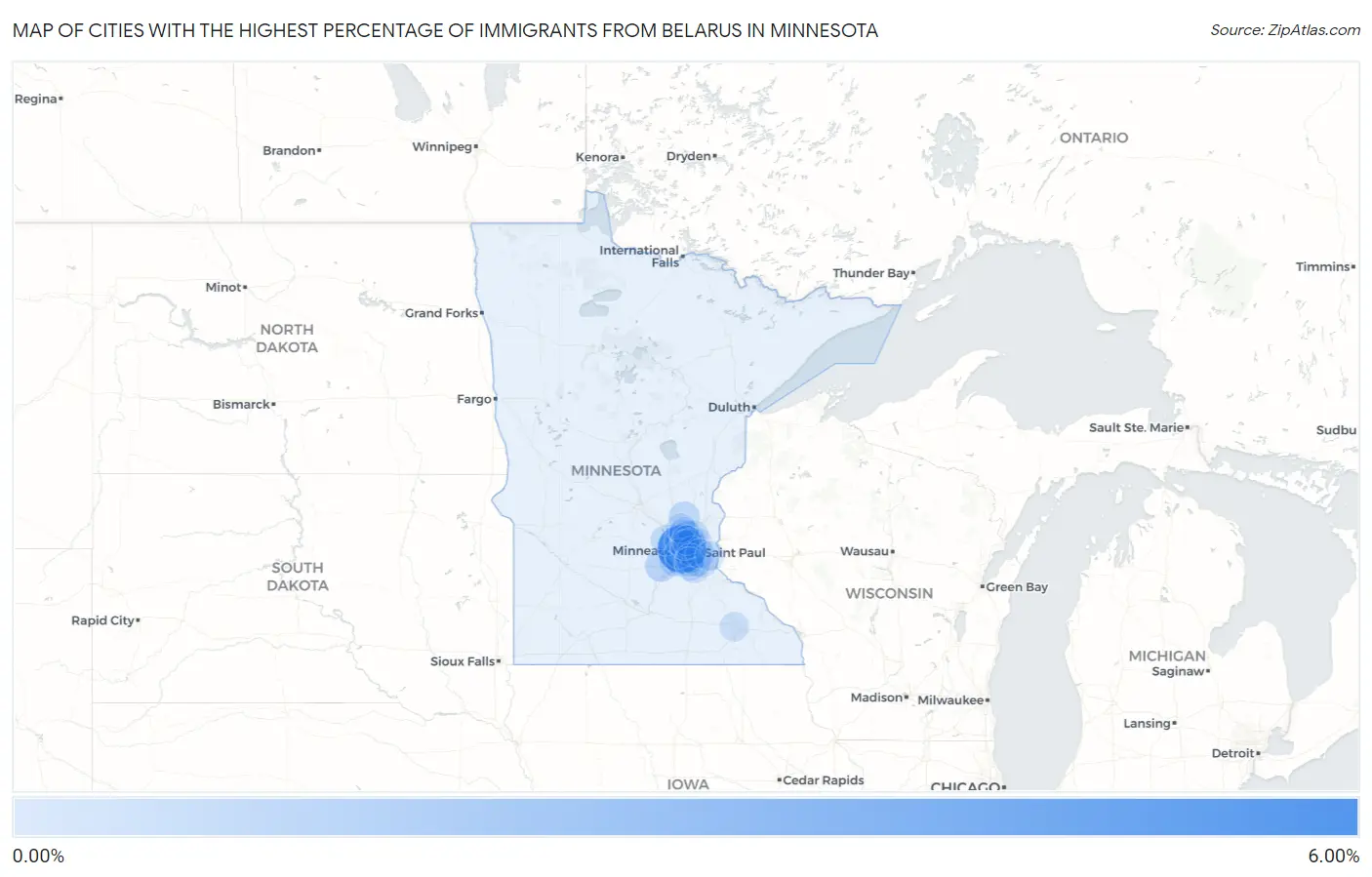 Cities with the Highest Percentage of Immigrants from Belarus in Minnesota Map
