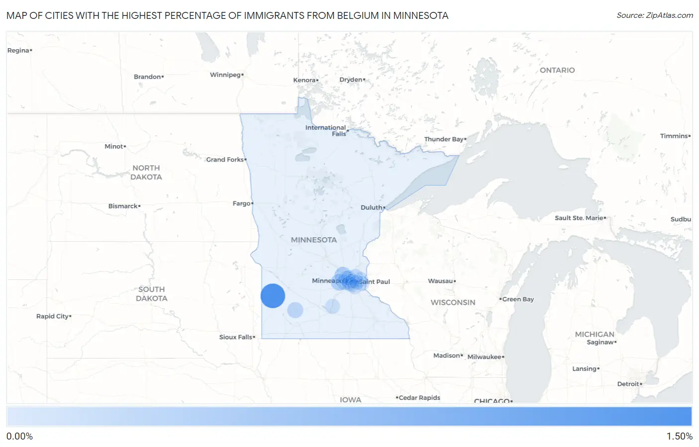 Cities with the Highest Percentage of Immigrants from Belgium in Minnesota Map