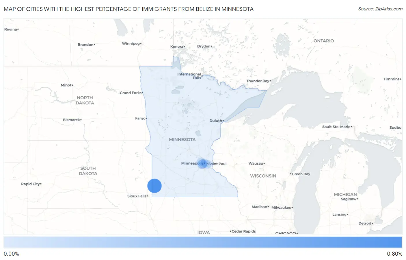 Cities with the Highest Percentage of Immigrants from Belize in Minnesota Map