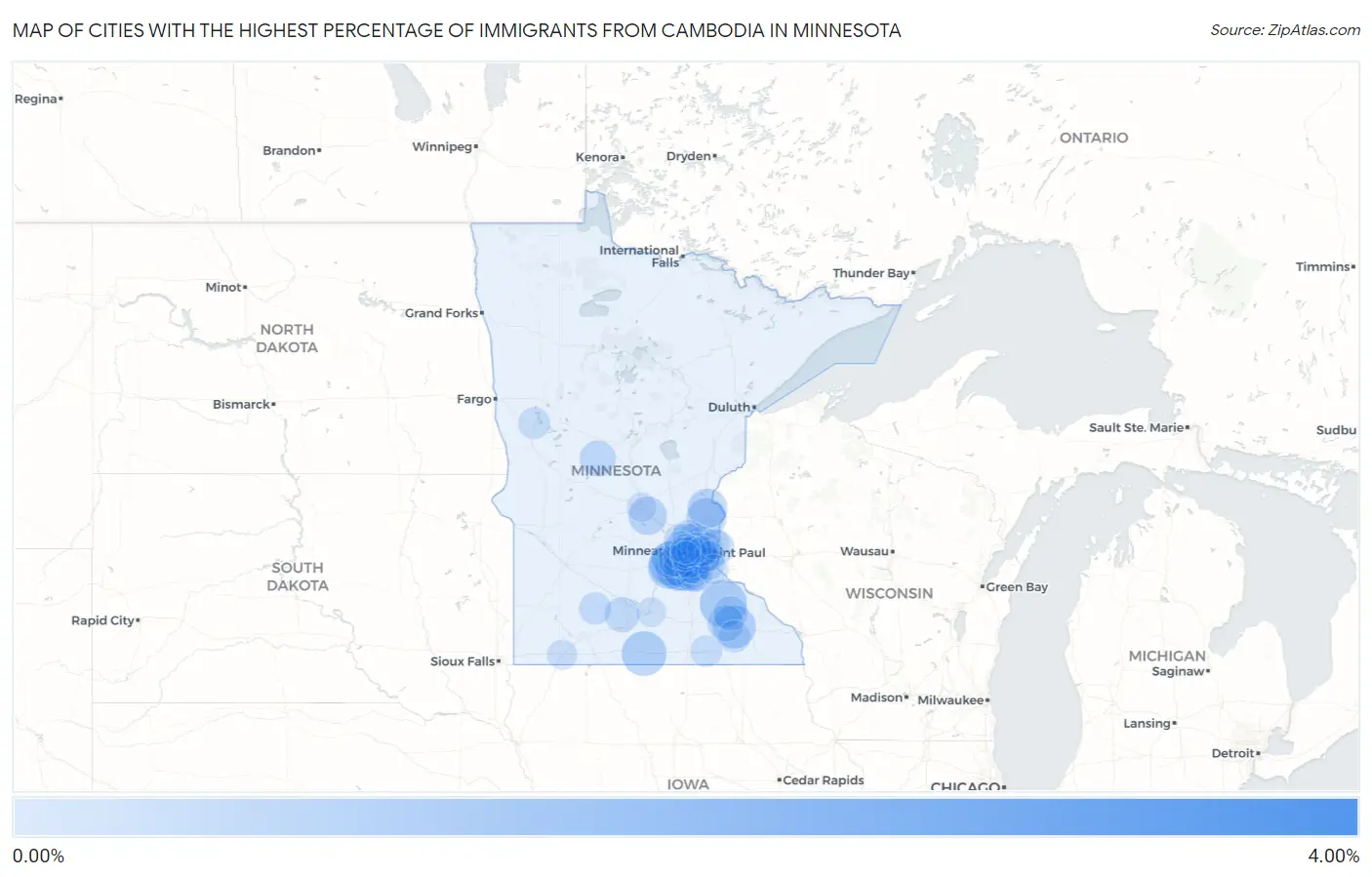 Cities with the Highest Percentage of Immigrants from Cambodia in Minnesota Map