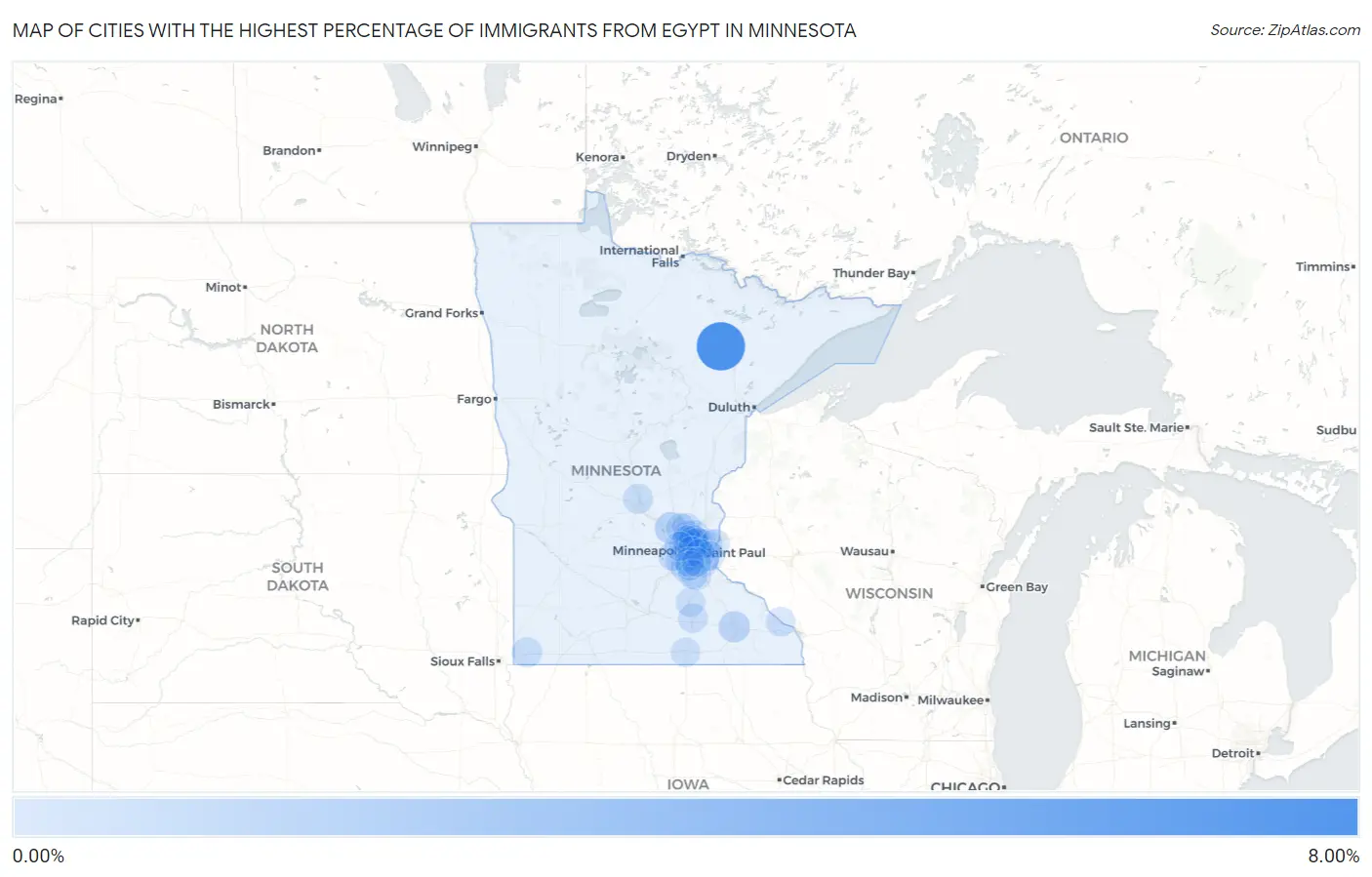 Cities with the Highest Percentage of Immigrants from Egypt in Minnesota Map
