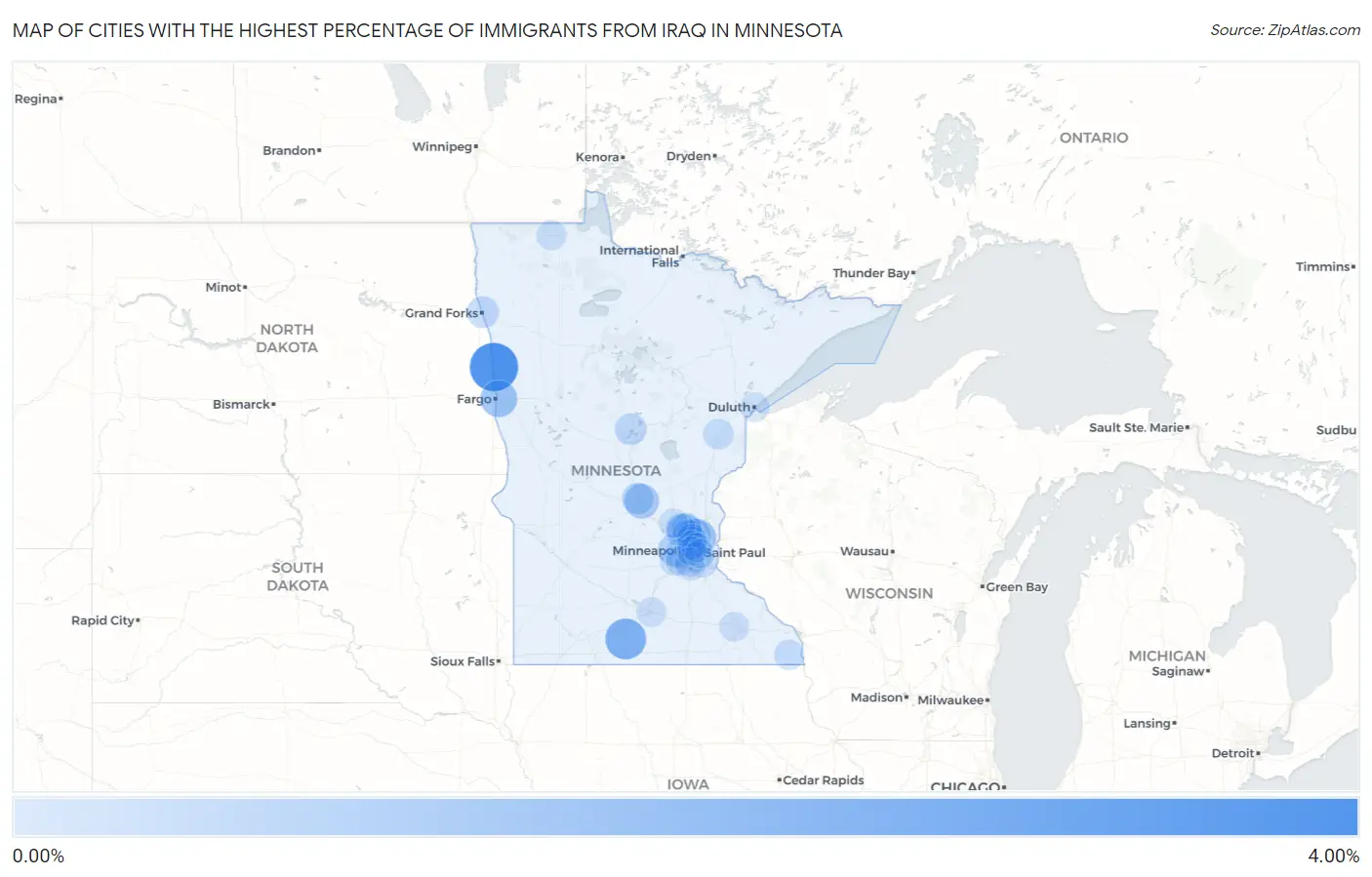 Cities with the Highest Percentage of Immigrants from Iraq in Minnesota Map