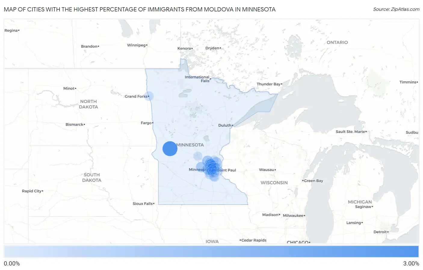 Cities with the Highest Percentage of Immigrants from Moldova in Minnesota Map