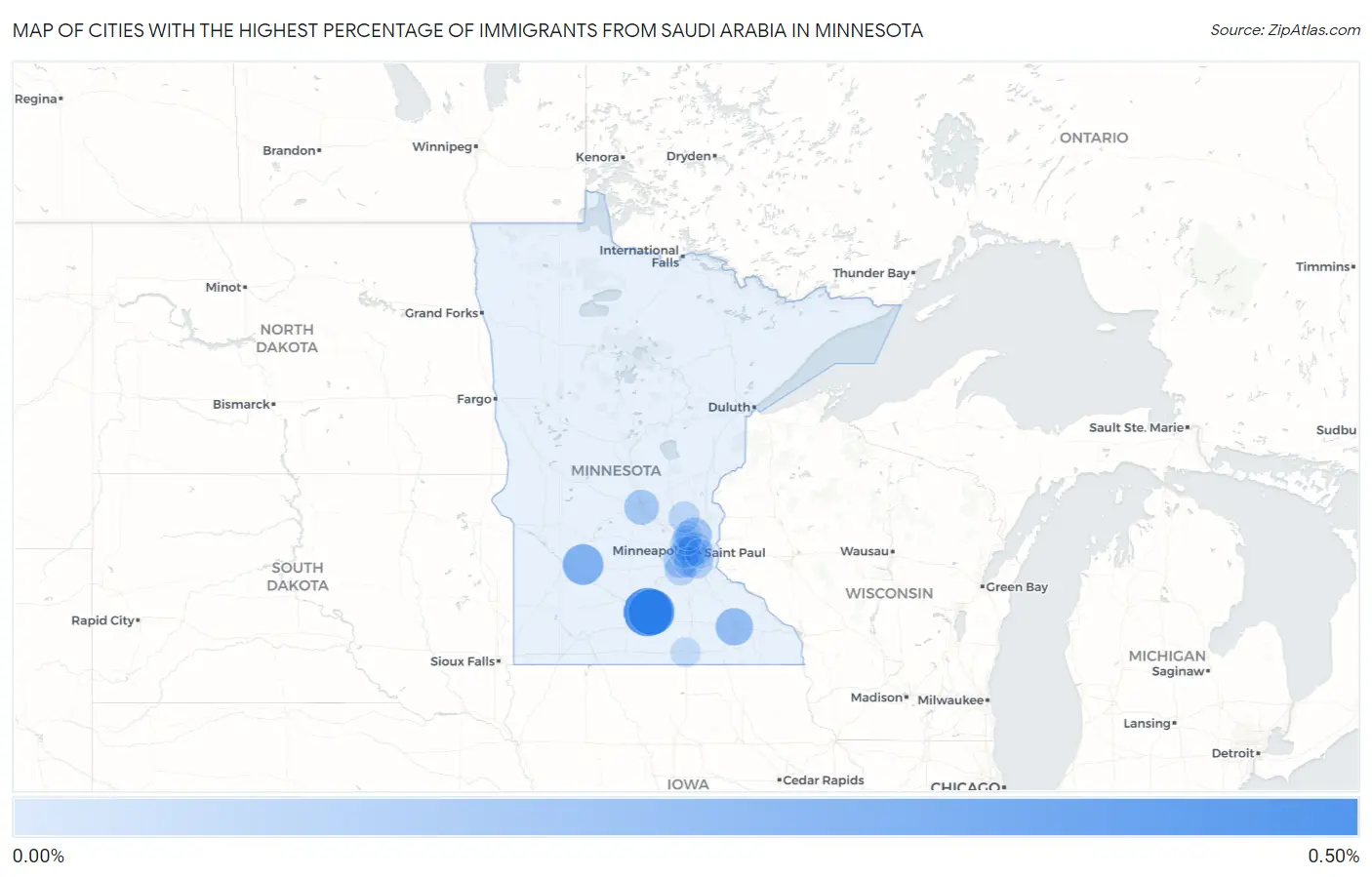 Cities with the Highest Percentage of Immigrants from Saudi Arabia in Minnesota Map