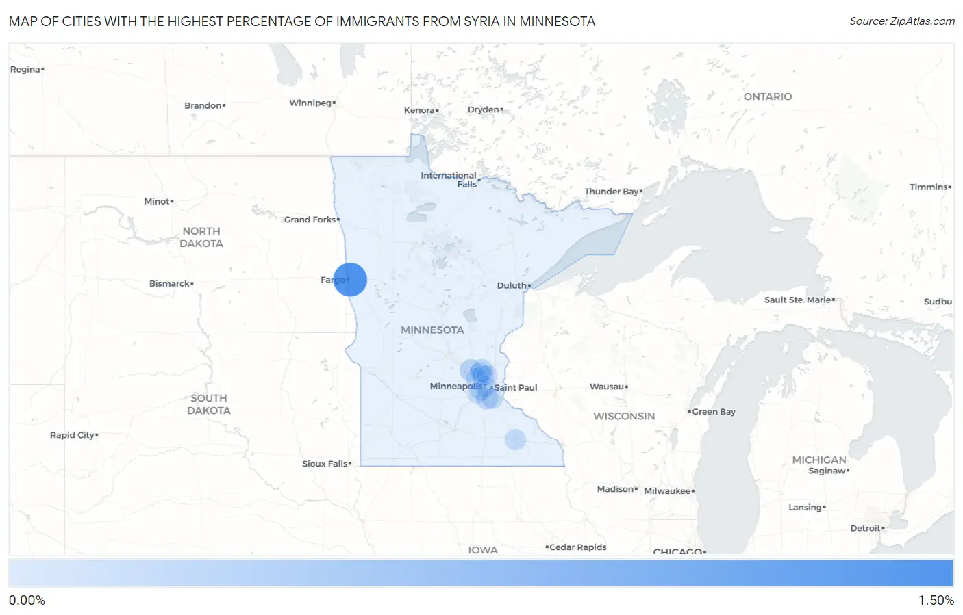 Cities with the Highest Percentage of Immigrants from Syria in Minnesota Map
