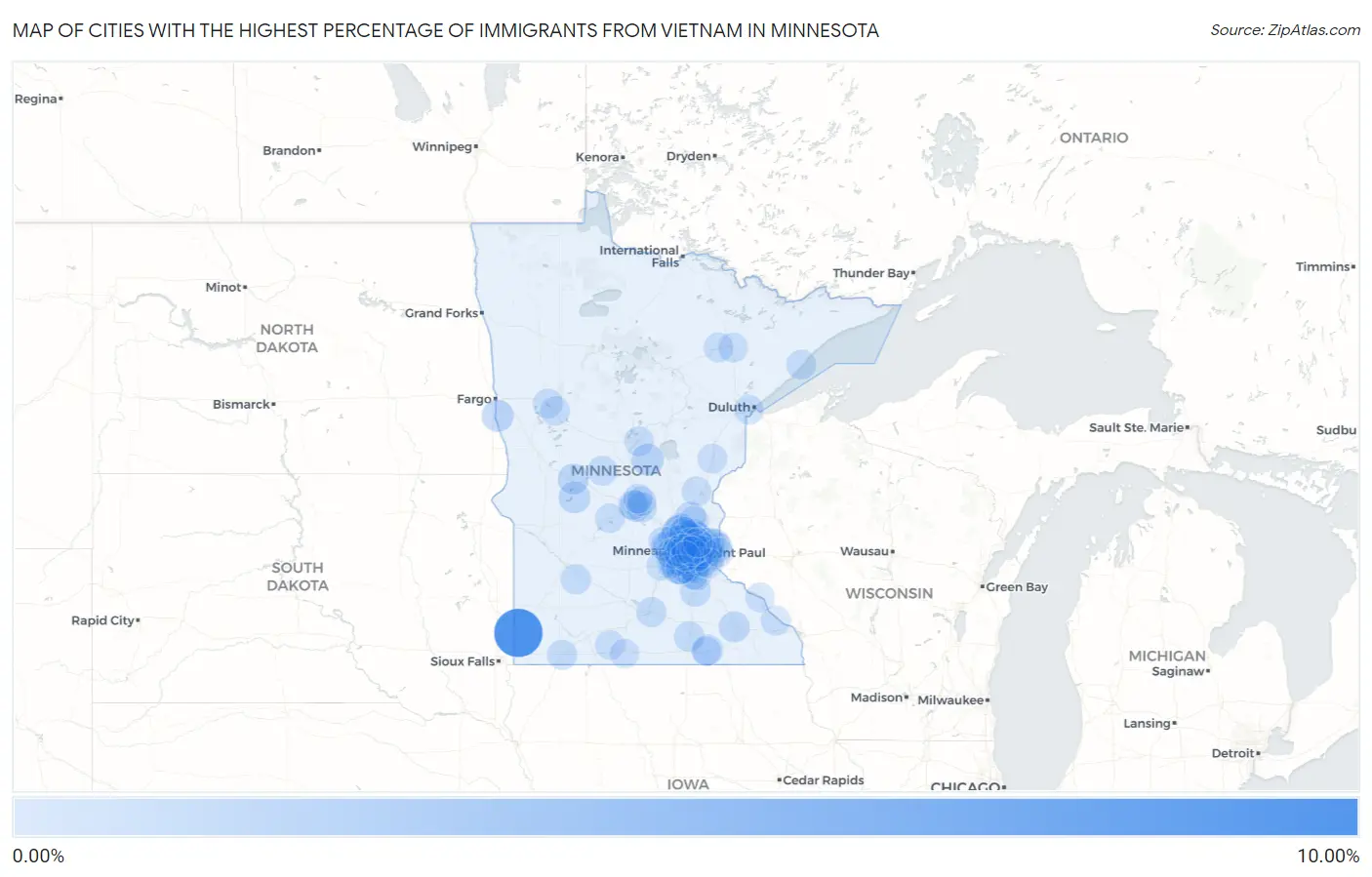 Cities with the Highest Percentage of Immigrants from Vietnam in Minnesota Map