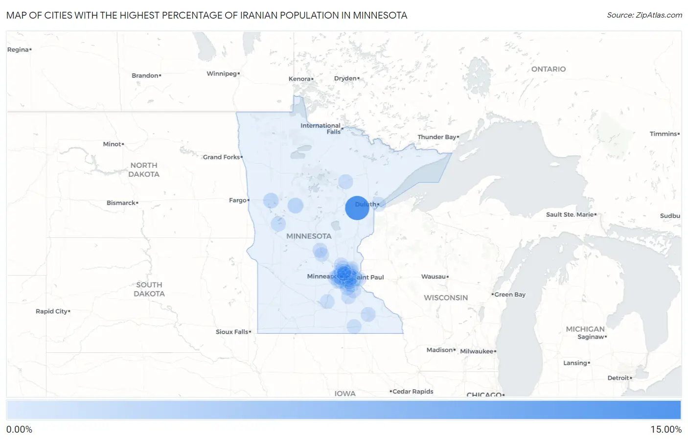 Cities with the Highest Percentage of Iranian Population in Minnesota Map