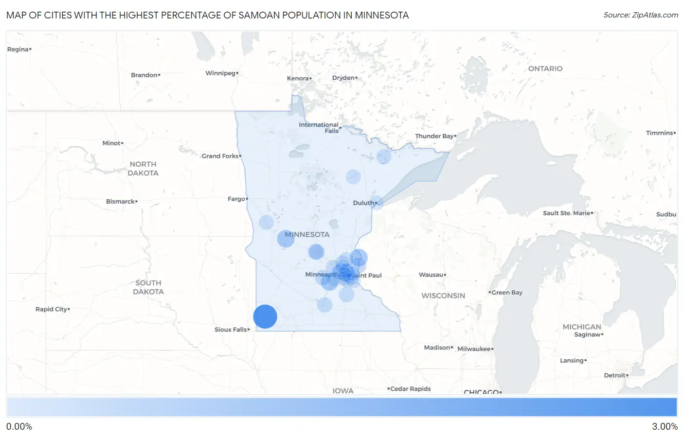 Cities with the Highest Percentage of Samoan Population in Minnesota Map