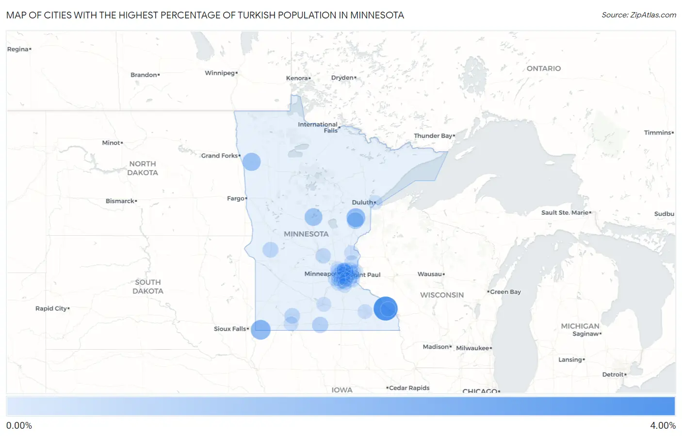 Cities with the Highest Percentage of Turkish Population in Minnesota Map