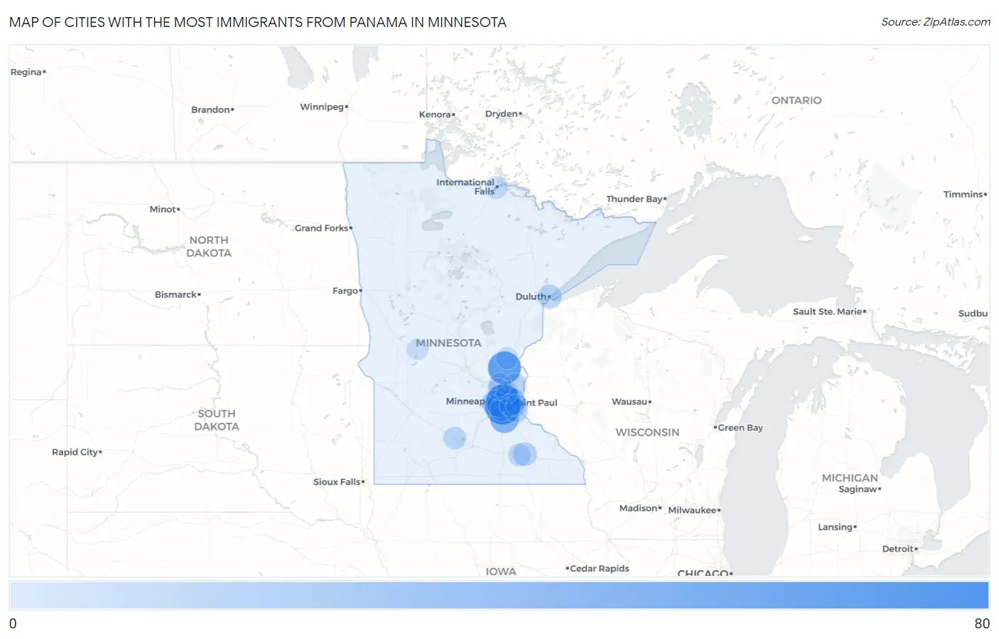 Cities with the Most Immigrants from Panama in Minnesota Map