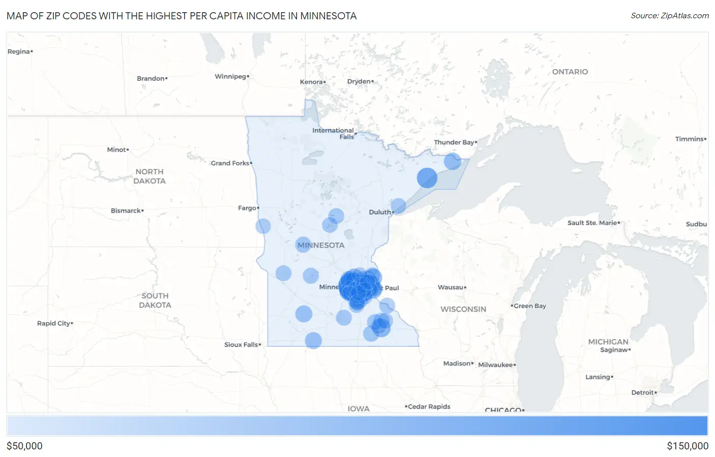 Zip Codes with the Highest Per Capita Income in Minnesota Map